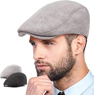 LADYBRO2 Pack Ivy Hat Newsboy Cap Men - 30% Wool Hats for Men Tweed Flat Cap Gatsby Hat