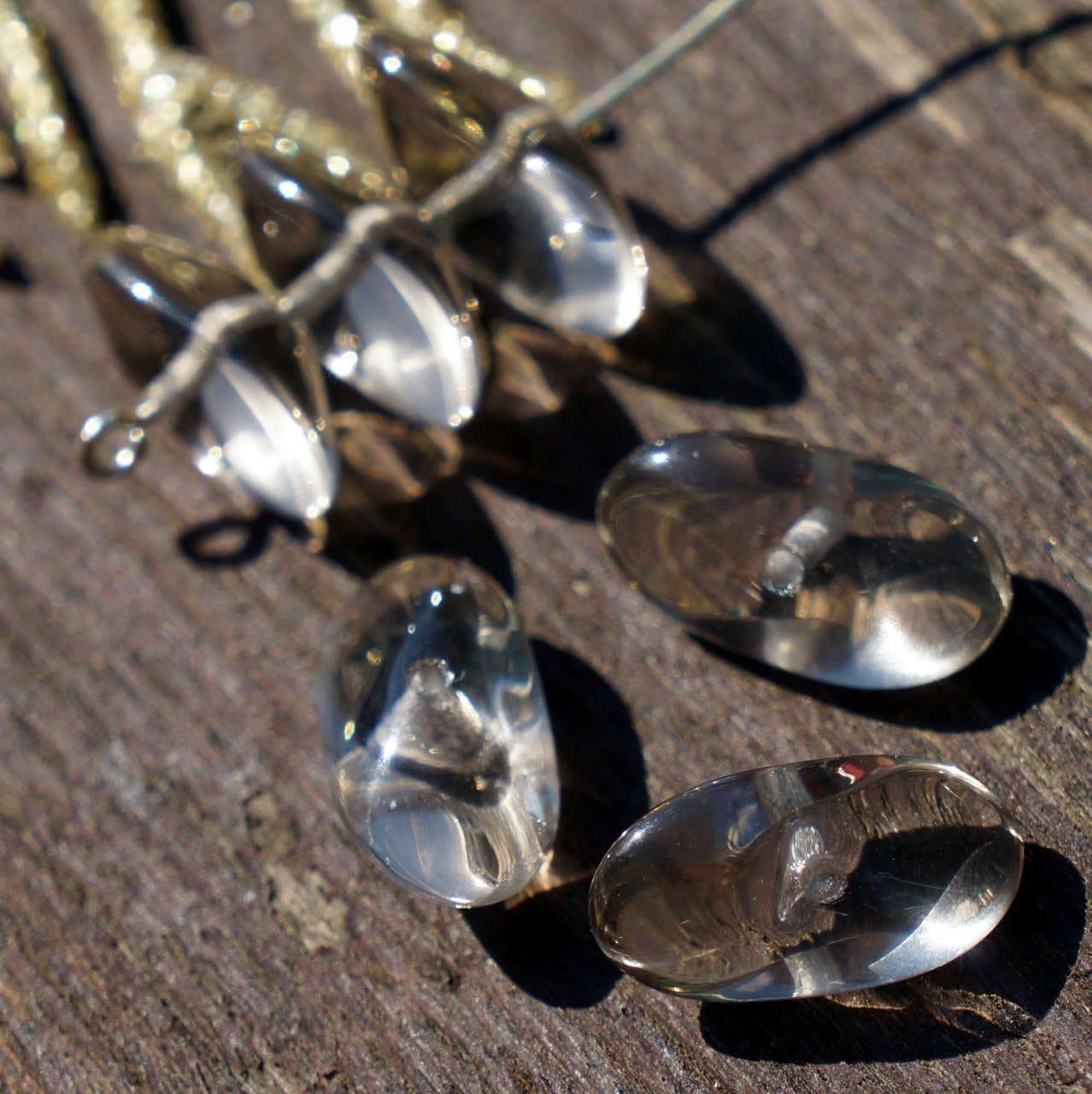 Clear Gray Large Propeller Czech Glass Beads Gray Glass Bead Gray Oval Bead Czech Gray Beads Large Oval Bead 15mm x 7mm 8pc