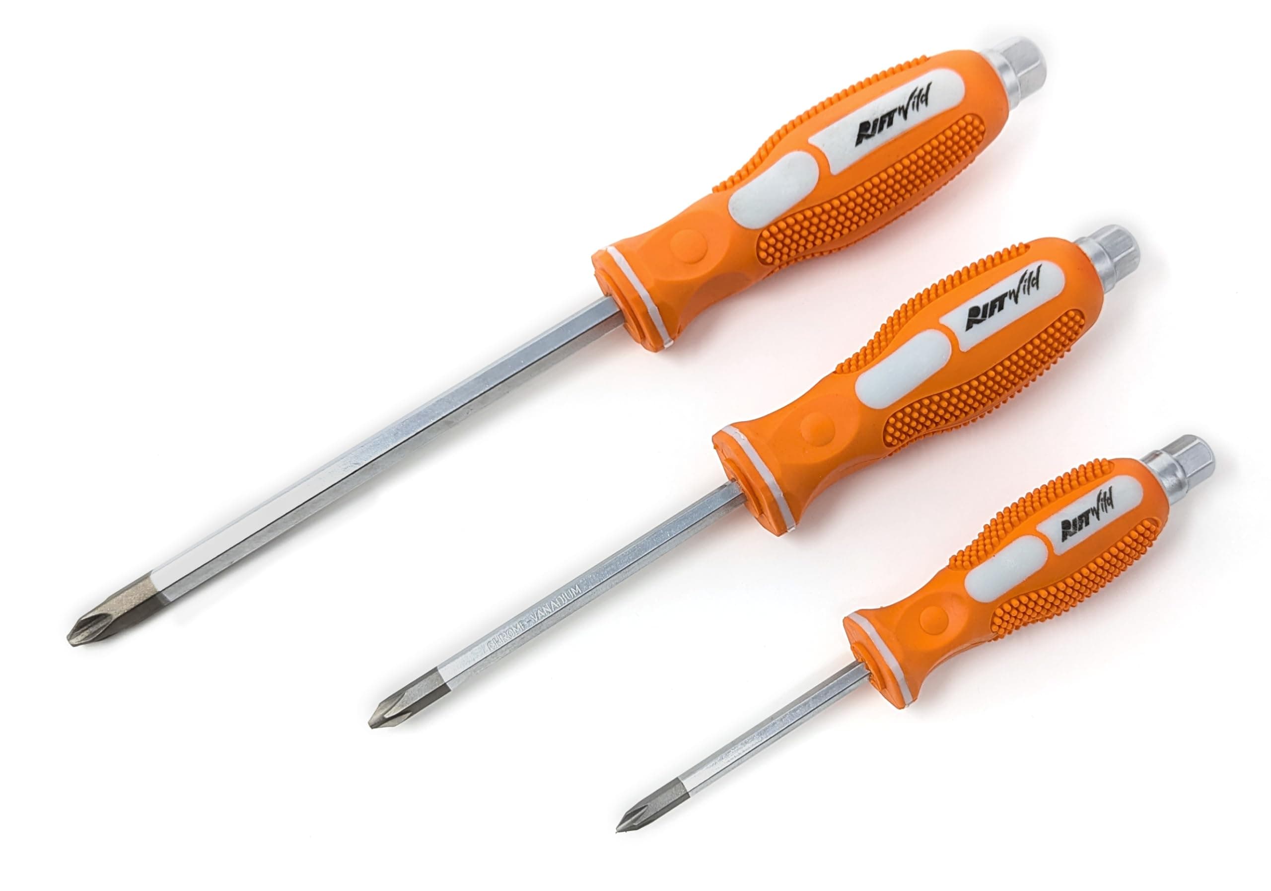 RIFTWILD RW 0059-006 JIS (Japanese Industrial Standard) Screwdrivers #1, 2, 3 (Set of 3) Small Medium Large Metric Full Tang Solid Shaft Screw Driver