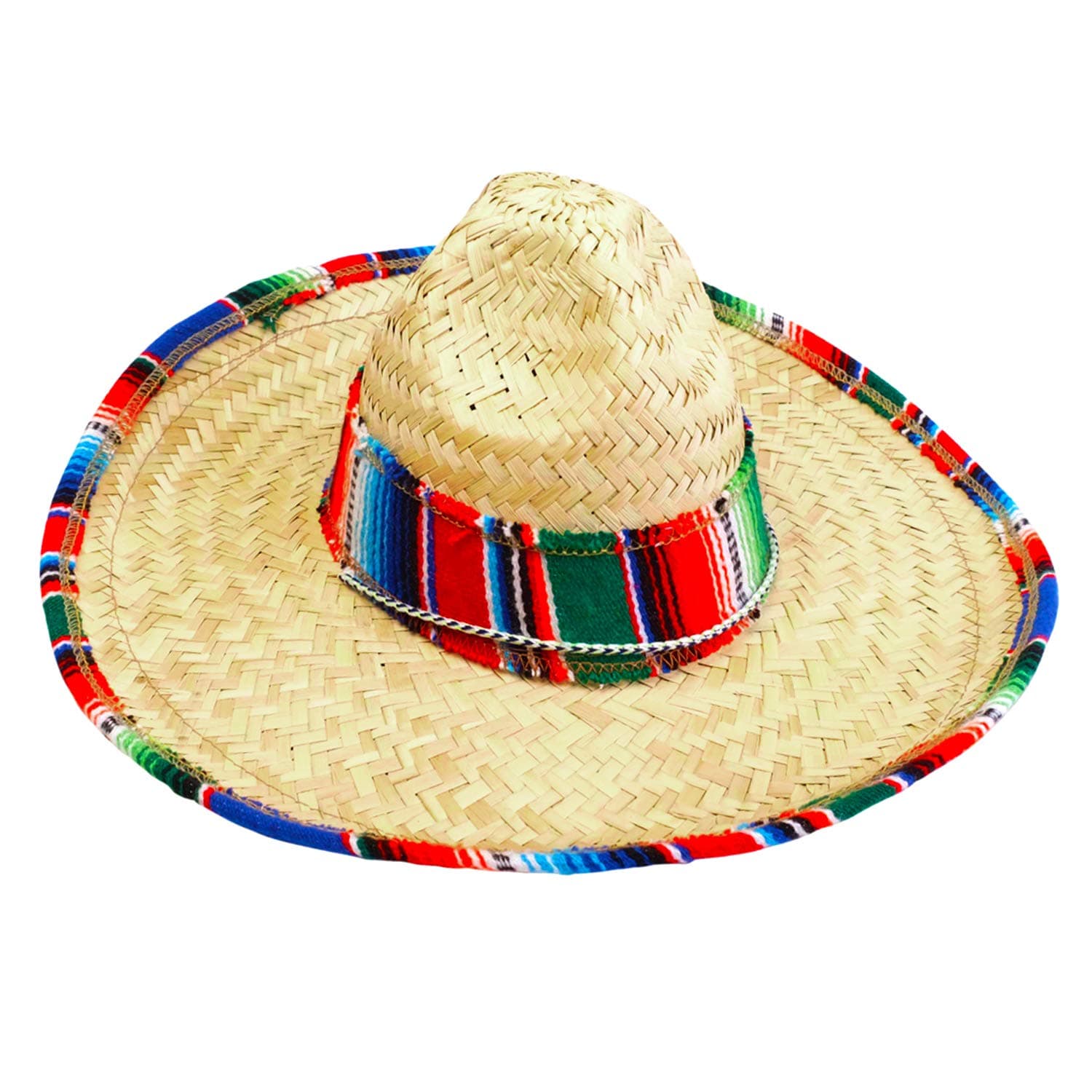 GIFTEXPRESS 1 Pack of 21 Wide Child Sombrero Hat with Serape Trim, Cinco de Mayo Straw Hat, Childs Mexican Sombrero Costume Hat