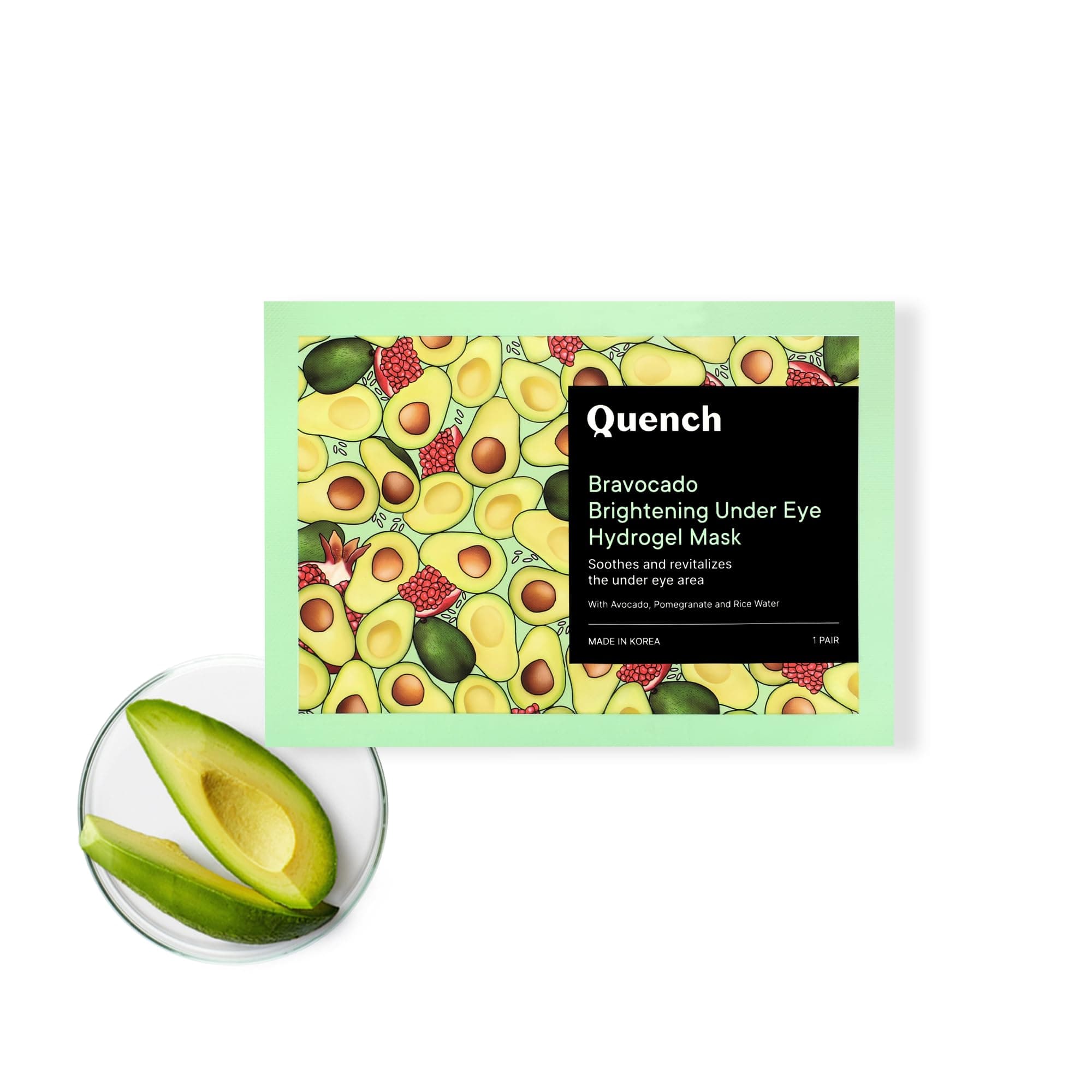 Quench Korean Under Eye Patches with Vitamin E & Avocado| Instantly Brightens & Depuffs Under Eyes| Ultra-Soothing| Revives Dull, Tired-Looking Eyes| Non-slip & Mess Free| Made in Korea (1 pair)