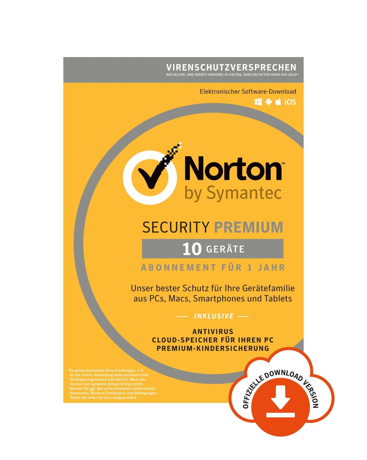 Norton Security Premium Antivirus Software 2018/Zuverlässiger Virenschutz (Jahres-Abonnement) für bis zu 10 Geräte inkl. Familienschutz (Kindersicherung)/Download für Windows, Mac, Android & iOS [Online Code]