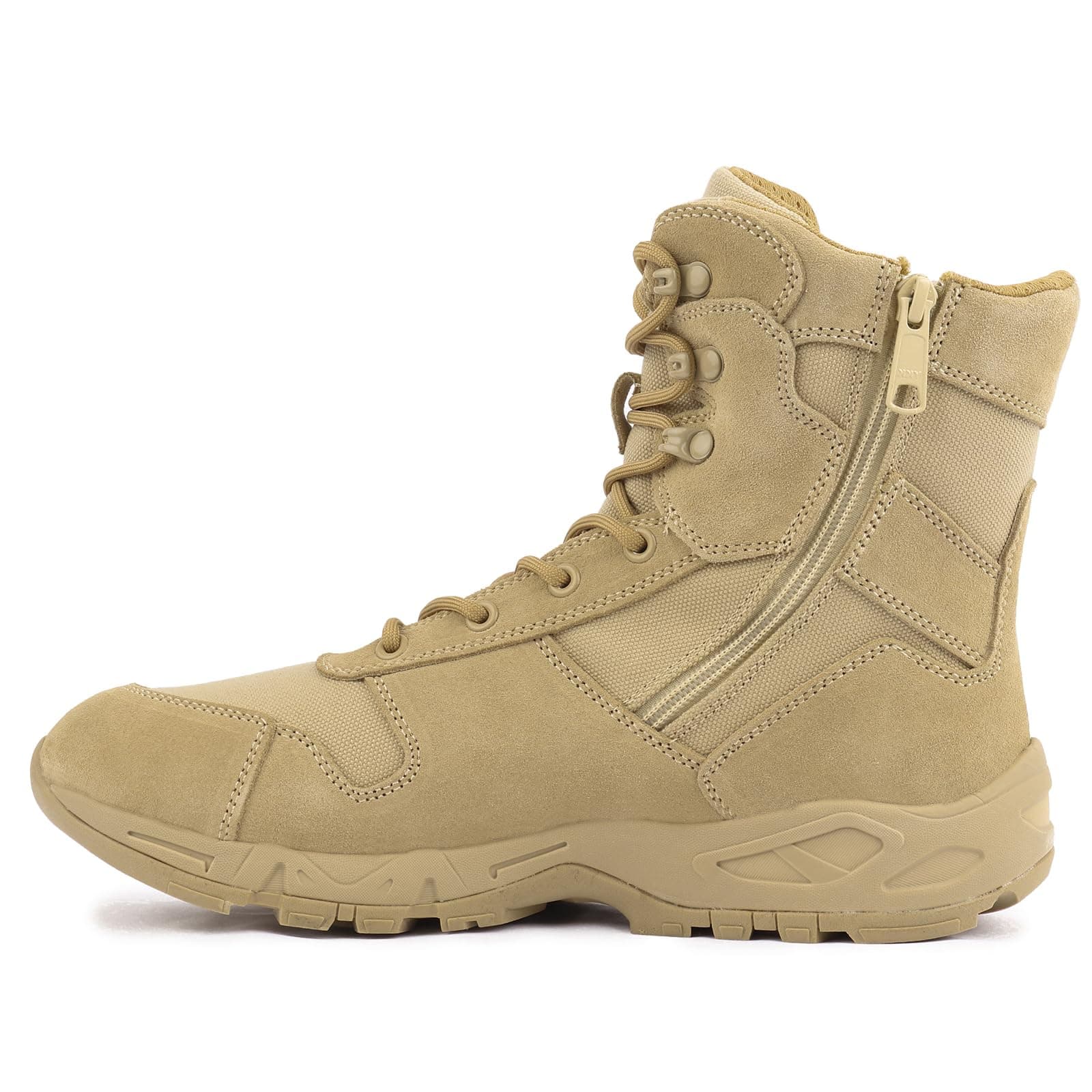 QUNLON Tactical Military Combat Boots Lightweight Desert Jungle Army Work Outdoor Motorcycle Boots Side Zipper