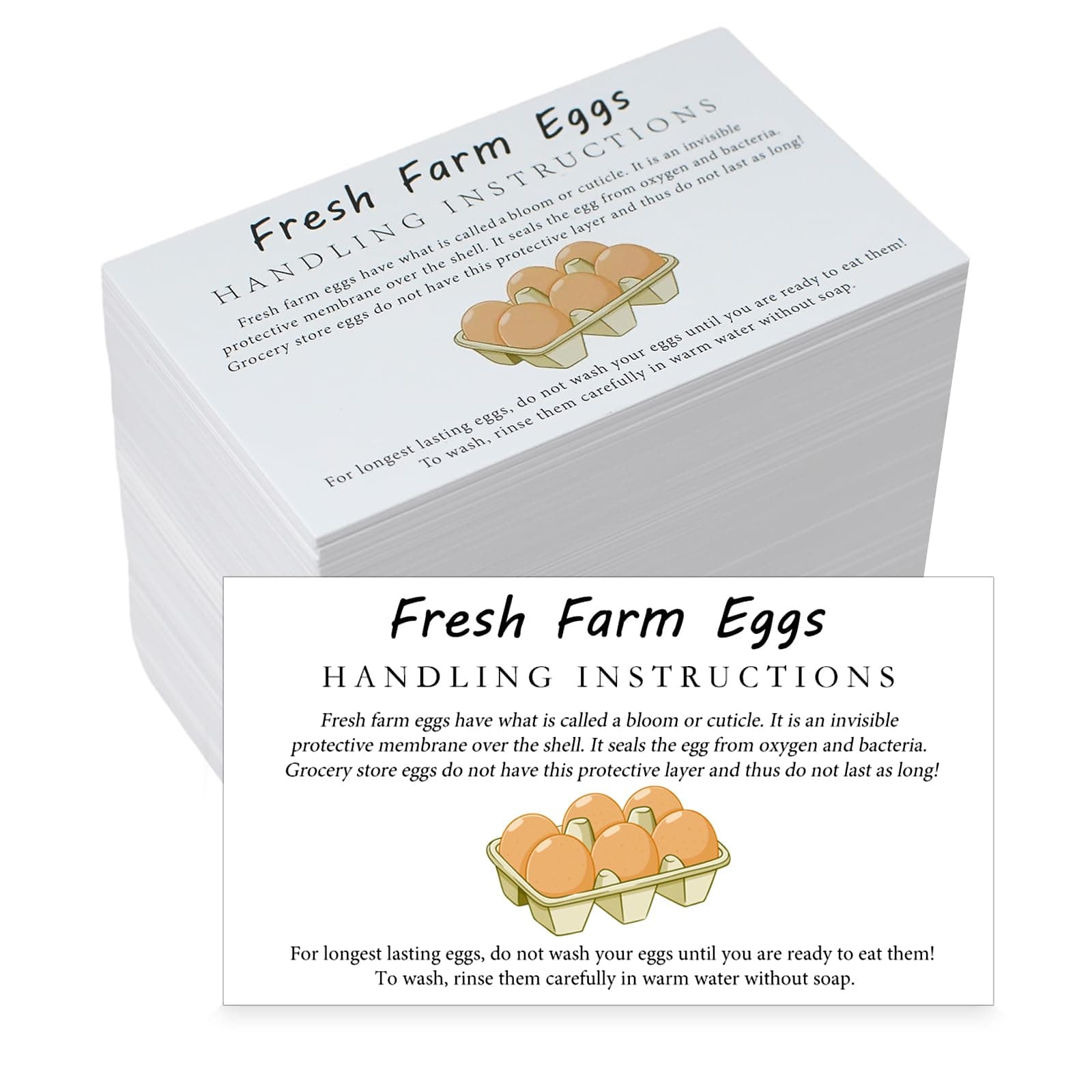 300 PCS Fresh Farm Eggs Handling Instructions Cards, 2x3.5" Cards for Carton, Basket, Farm, Supermarket