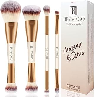 Foundation Brush 4PCS Double End Brush 2 in 1 Kabuki Makeup Brushes Professional Foundation Contour Powder Blush Concealer Eyeshadow Brush for Liquid, Cream, Powder for Blending Buffing