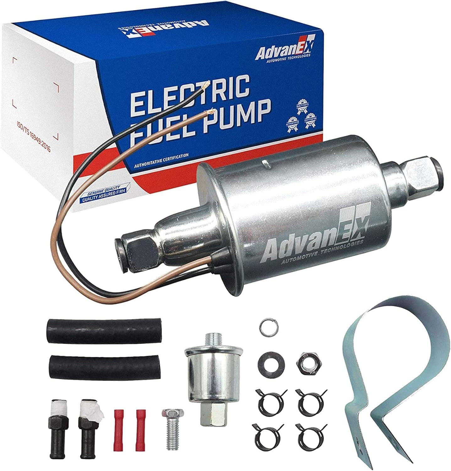 AdvanEX Universal Electric Fuel Pump 12V 2.5-4.5PSI Inline External 5/16 Inch Compatiable with Gas Diesel Marine Carburetor Marine E8016S