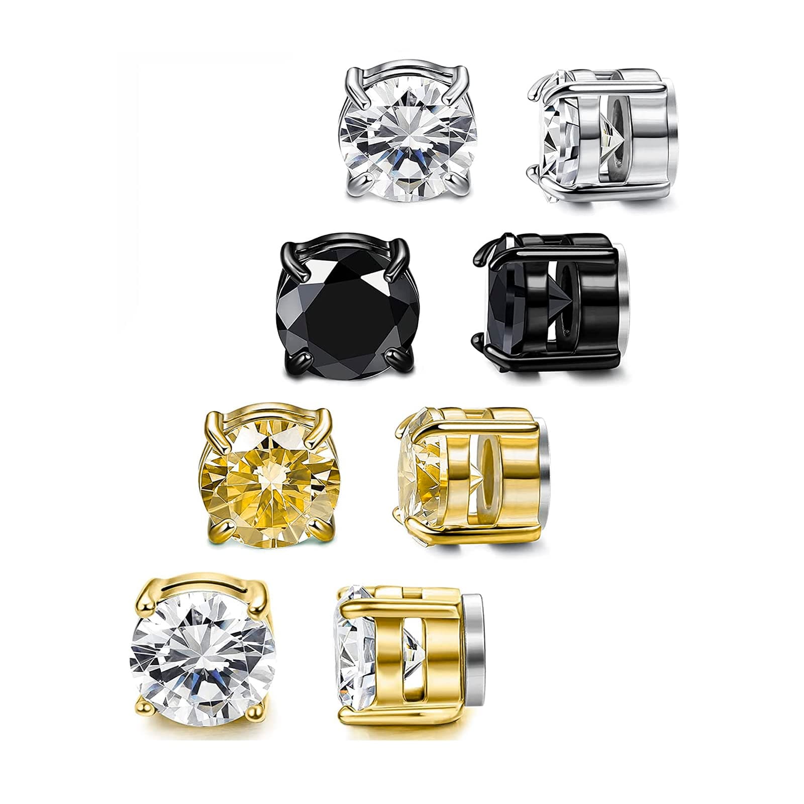 Magnetic Stud Earrings for Men, Non-piercing CZ Studs, Hypoallergenic Stainless Steel Lymphatic Magnetic Earrings, Clip On Earrings For Men 6-8MM