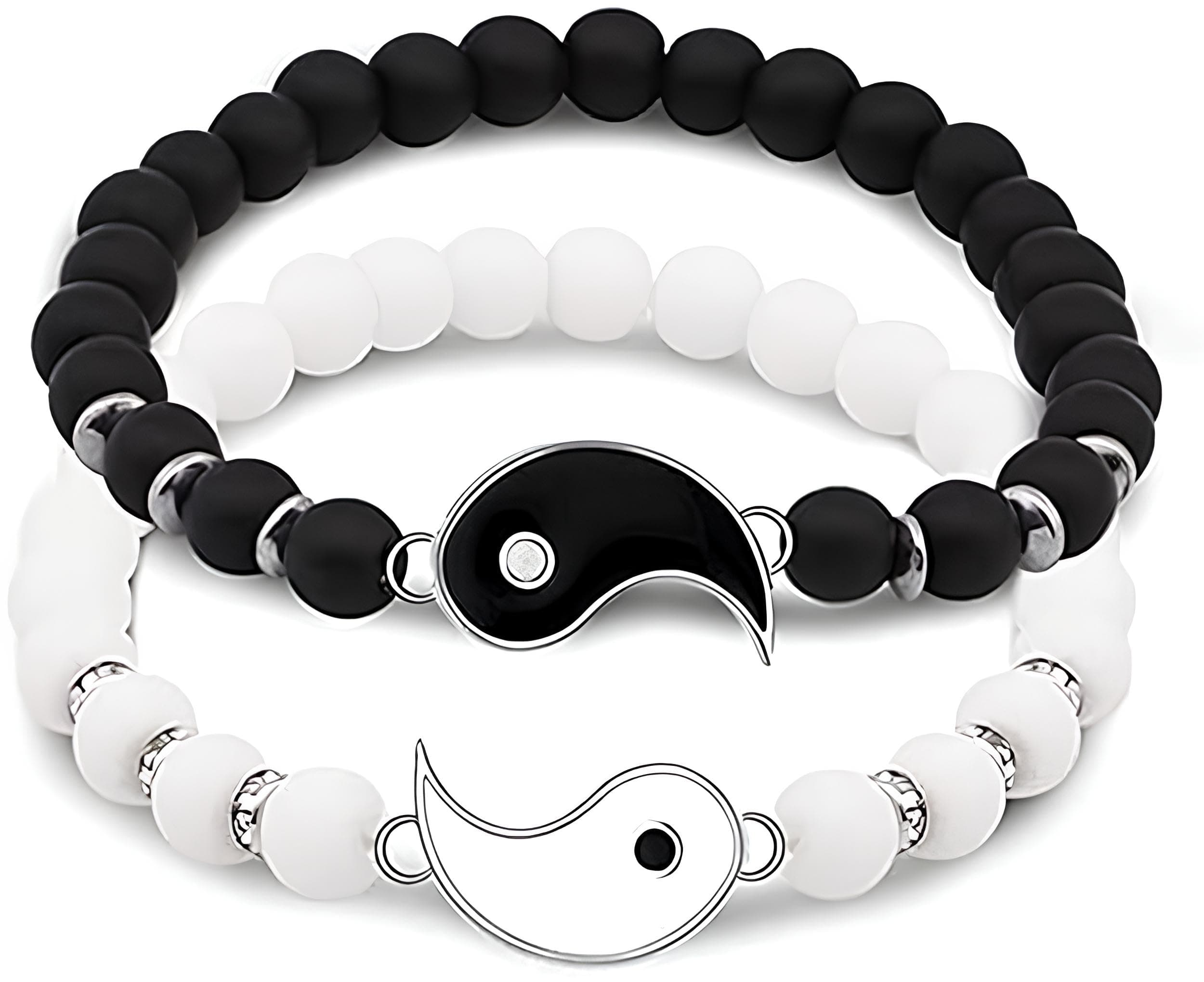 Karishma KreationsMatching Yin Yang Bracelets for Best Friend, 2 Pcs Beads Couple Bracelets with Yin Yang Charm for Boyfriend and Girlfriend (White＆Black), Lava Stone