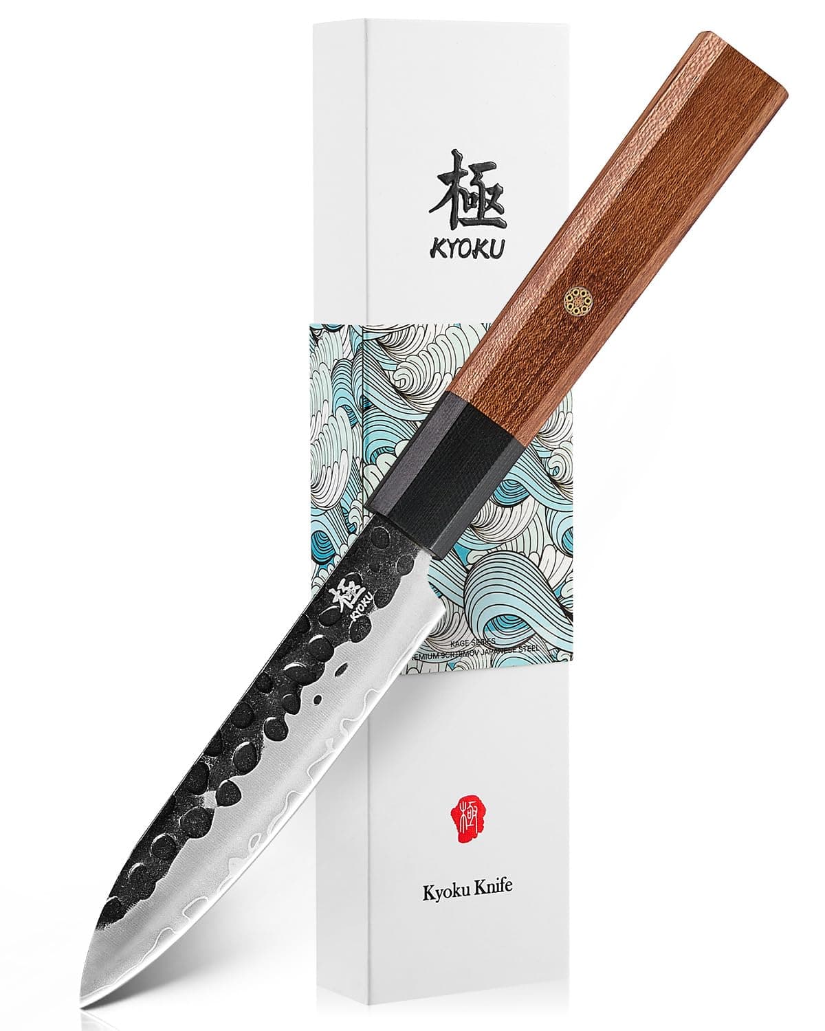 KYOKU Utility Chef Knife, Kage Series 4.5" Kitchen Knife with 3-Layer Laminated Steel Blade Rosewood Handle, Japanese Style Utility Knife, Professional Kitchen Knife for Slicing Paring