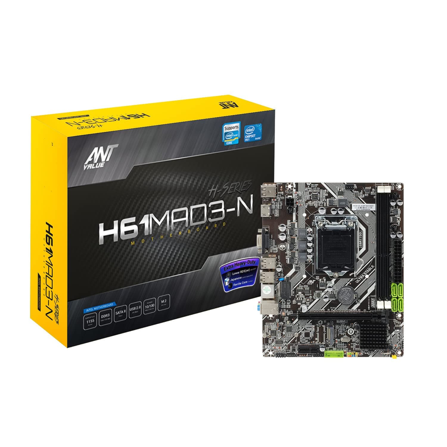 Ant Value H61MAD3-N mATX Gaming Motherboard LGA1155 Support Intel 2nd and 3rd Generation i3/i5/i7 DDR3, M.2 NVMe, USB 2.0 Ports