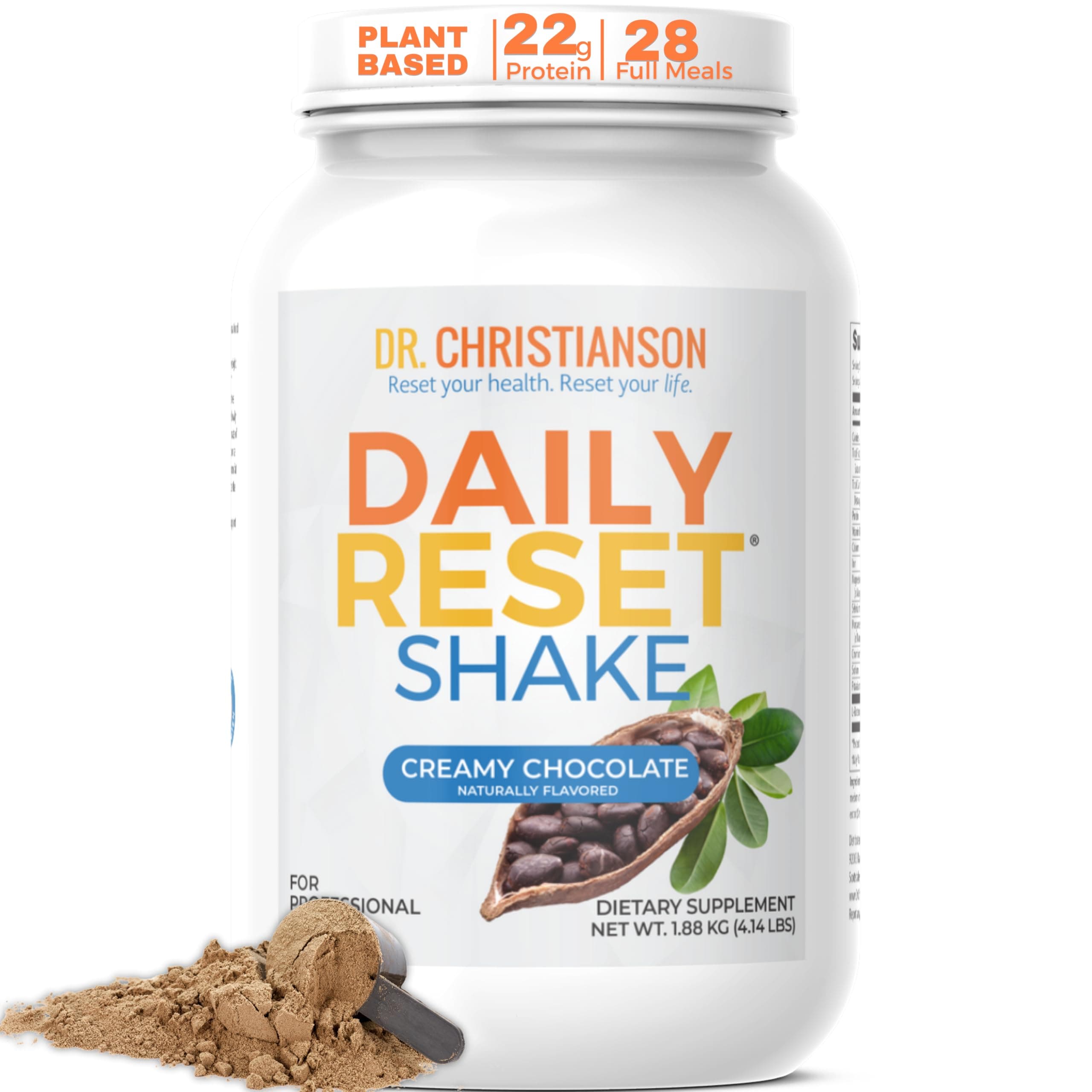 Dr. Christianson's Original Daily Reset Meal Replacement Shake (Chocolate) - Doctor Formulated Natural Pea Protein & Resistant Starch Powder for Complete Nutrition - 28 Full-Size Servings