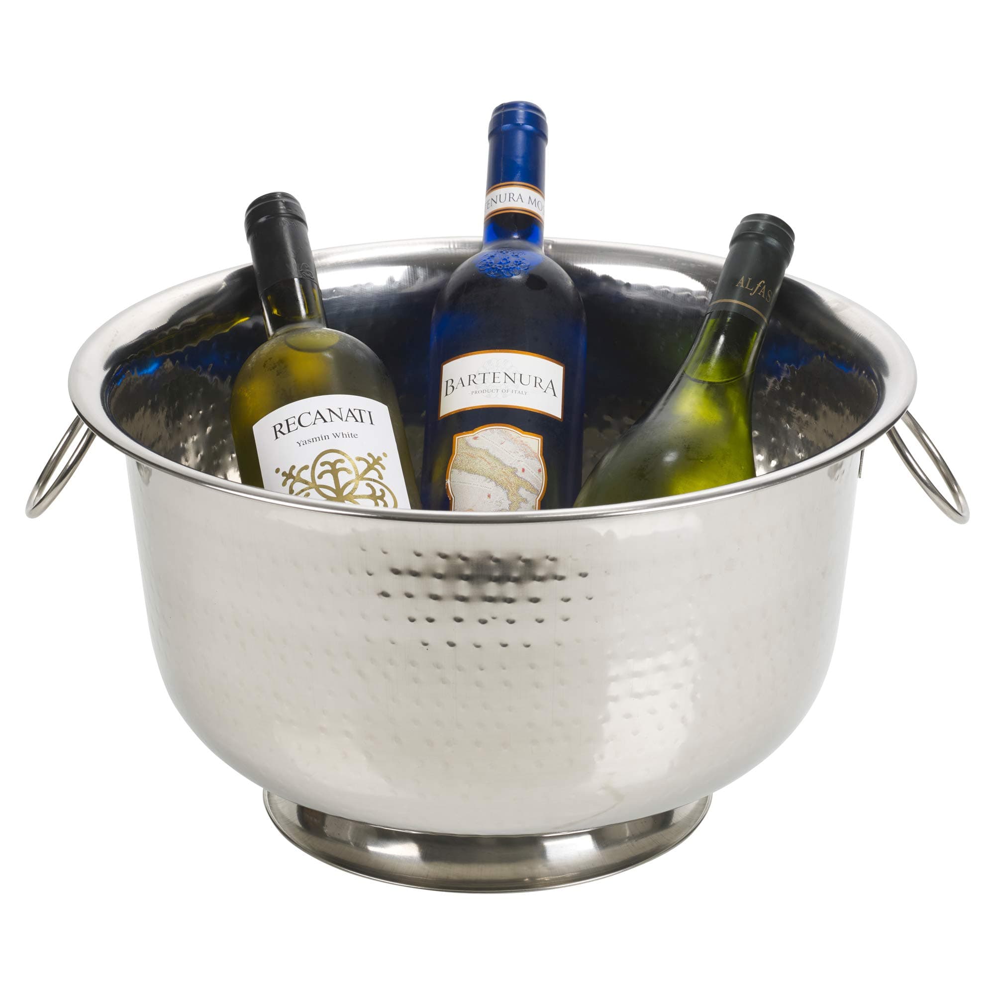 Large Round Ice Bucket Bowls and Bottle Holders Stainless Steel Party Punch Bowl Champagne Wine Beer Cooler (Ice Bucket with Dimple Design Ø36cm x H21cm)