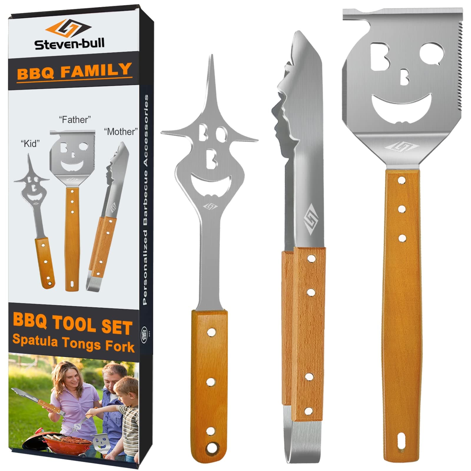 BBQ Tools Set with Grill Spatula, Tongs, Fork - Barbecue Utensils Kit - Surprise Gifts for Men