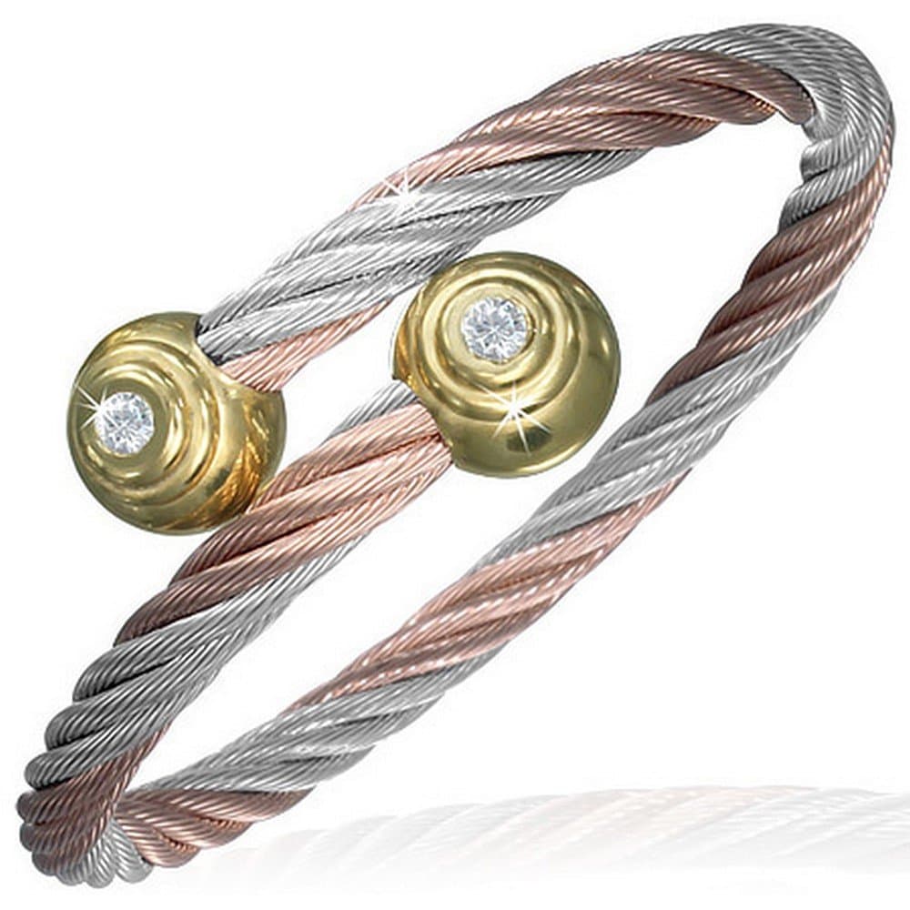 My Daily Styles Stainless Steel Silver Two-Tone Twisted Cable CZ Womens Cuff Bangle