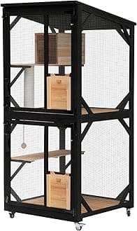 Luyitton 70.9”H Catio Outdoor Cat Enclosure Window, Large Outdoor Cat House Patio for Outside Cats with Removable Floor, Scratching Post, Sisal Ball, Waterproof Roof
