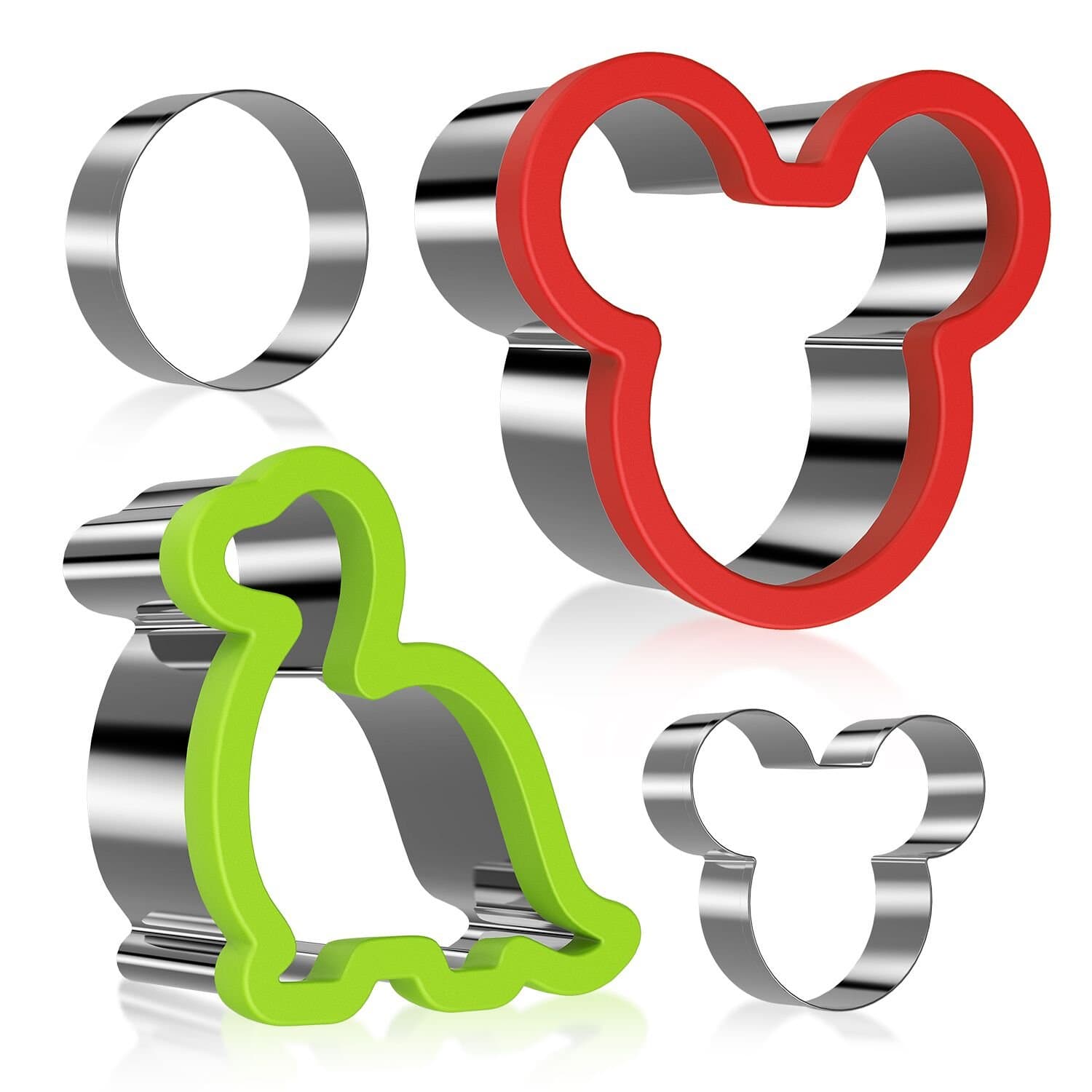 4 Pieces Sandwich Cookie Cutter for Kids, Bread Biscuit Pancake Cutter Shapes with Lovely Mickey, Dinosaur, Heart, Star and Circle