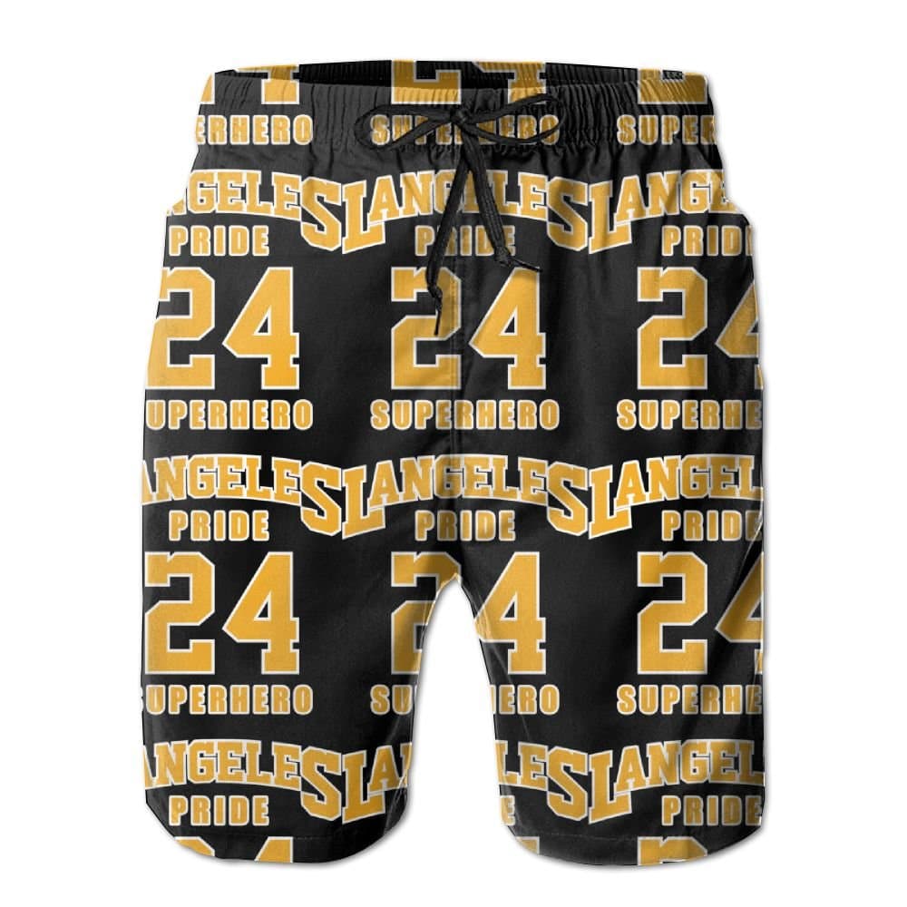 Mens Casual Beach Board Shorts Los Angeles Pride Superhero Number 24 Swim Trunk