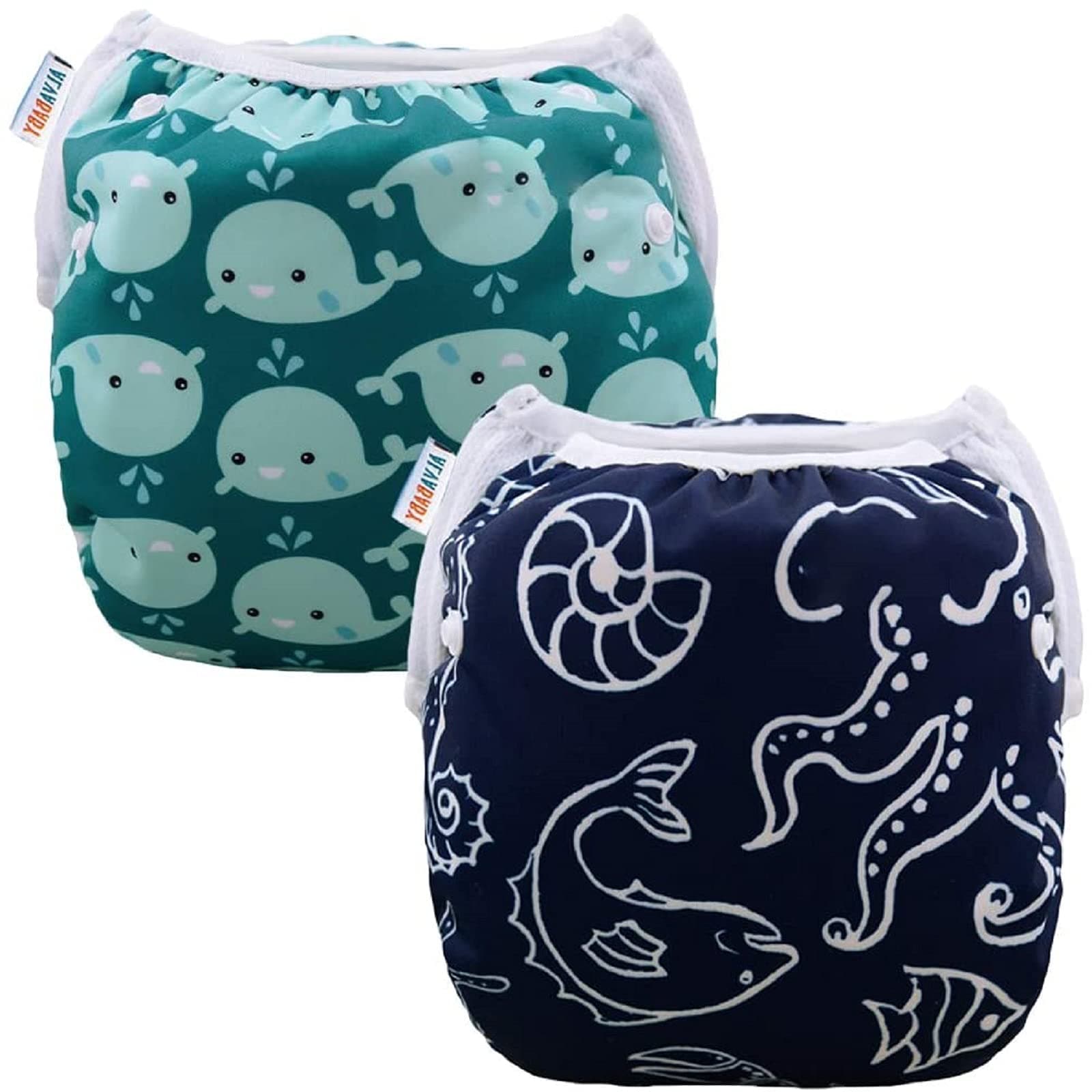 ALVABABY Baby Swim Diapers 2pcs Reuseable Washable & Adjustable for Swimming Lesson & Baby Shower Gifts Large Size Baby Boy ZSW18-21