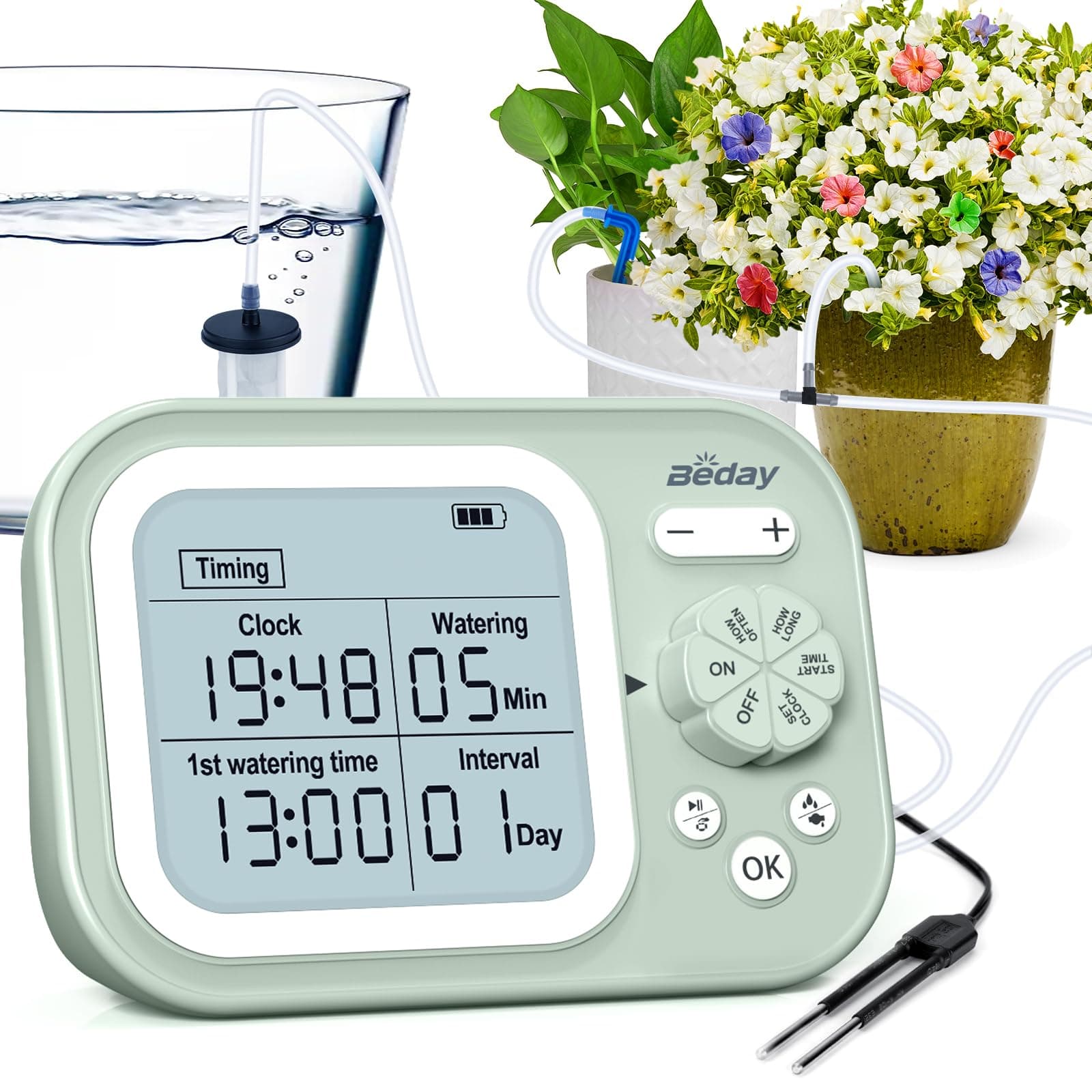 Automatic Plant Waterer Indoor Watering System for 15 Potted Plants, Auto Drip Irrigation Kit with Programmable Water Timer, Smart Humidity Detection, Green