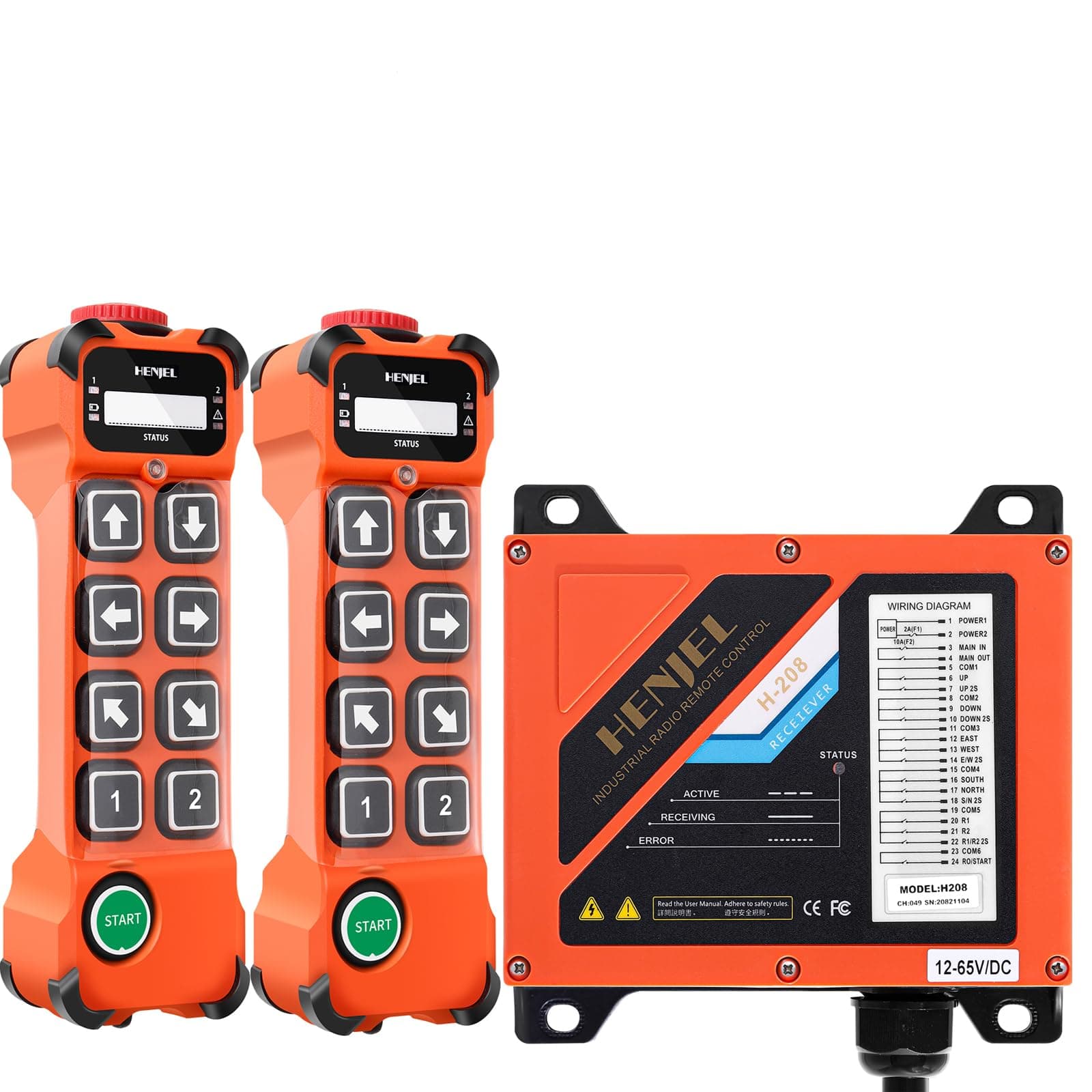 2 Double Speed Industrial Wireless Crane Remote Control for Bridge Crane 8 Channel Truck Crane 2 Wireless Transmitters and 24 V 48 V 220 V Receiver