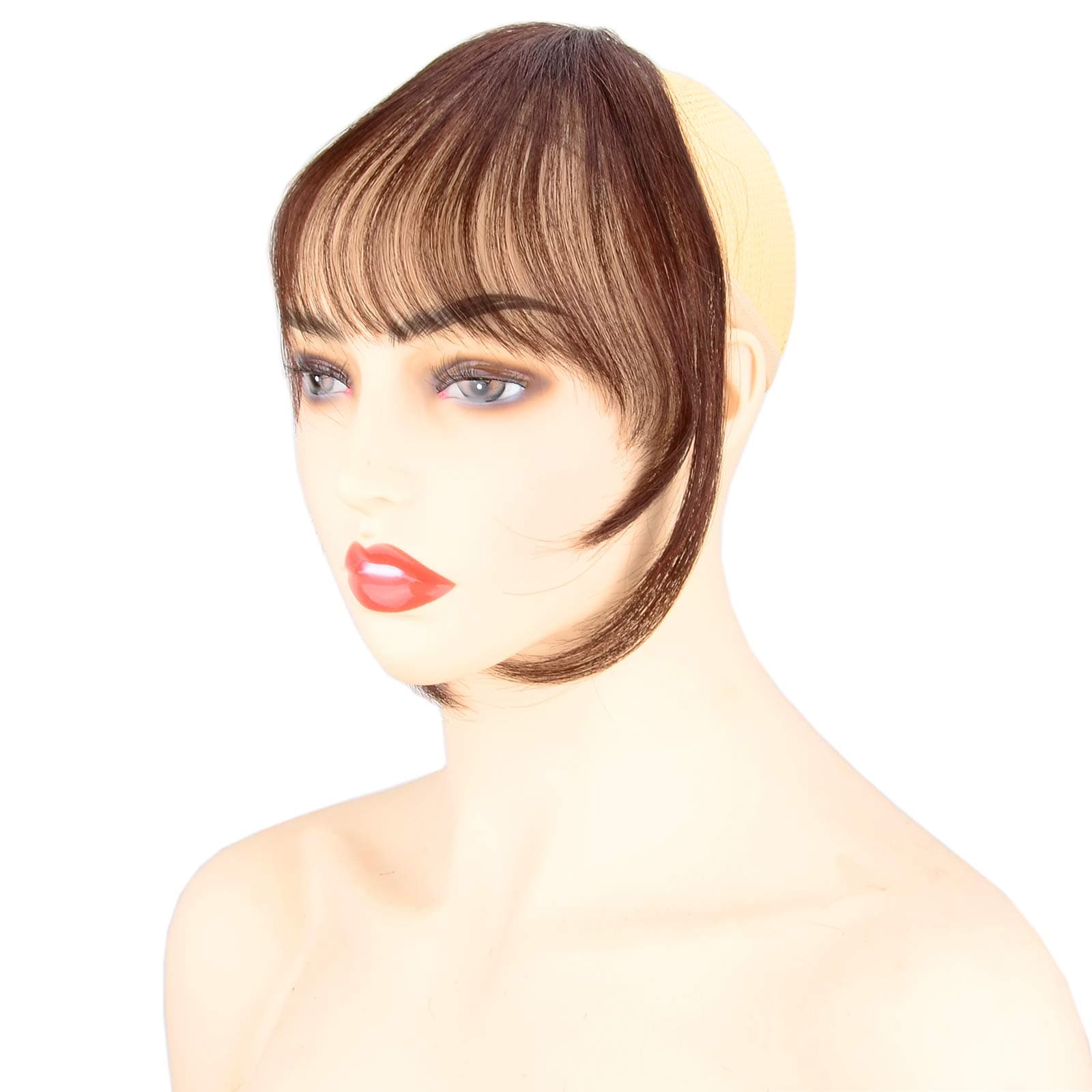 DIGUANClip in Bangs 100% Human Hair Bangs Extensions for Women Medium Brown Clip on Fringe Bangs Real Hair Natural Flat Neat Bangs with Gradual Temples One Piece Hairpiece (Flat Bangs with Temp