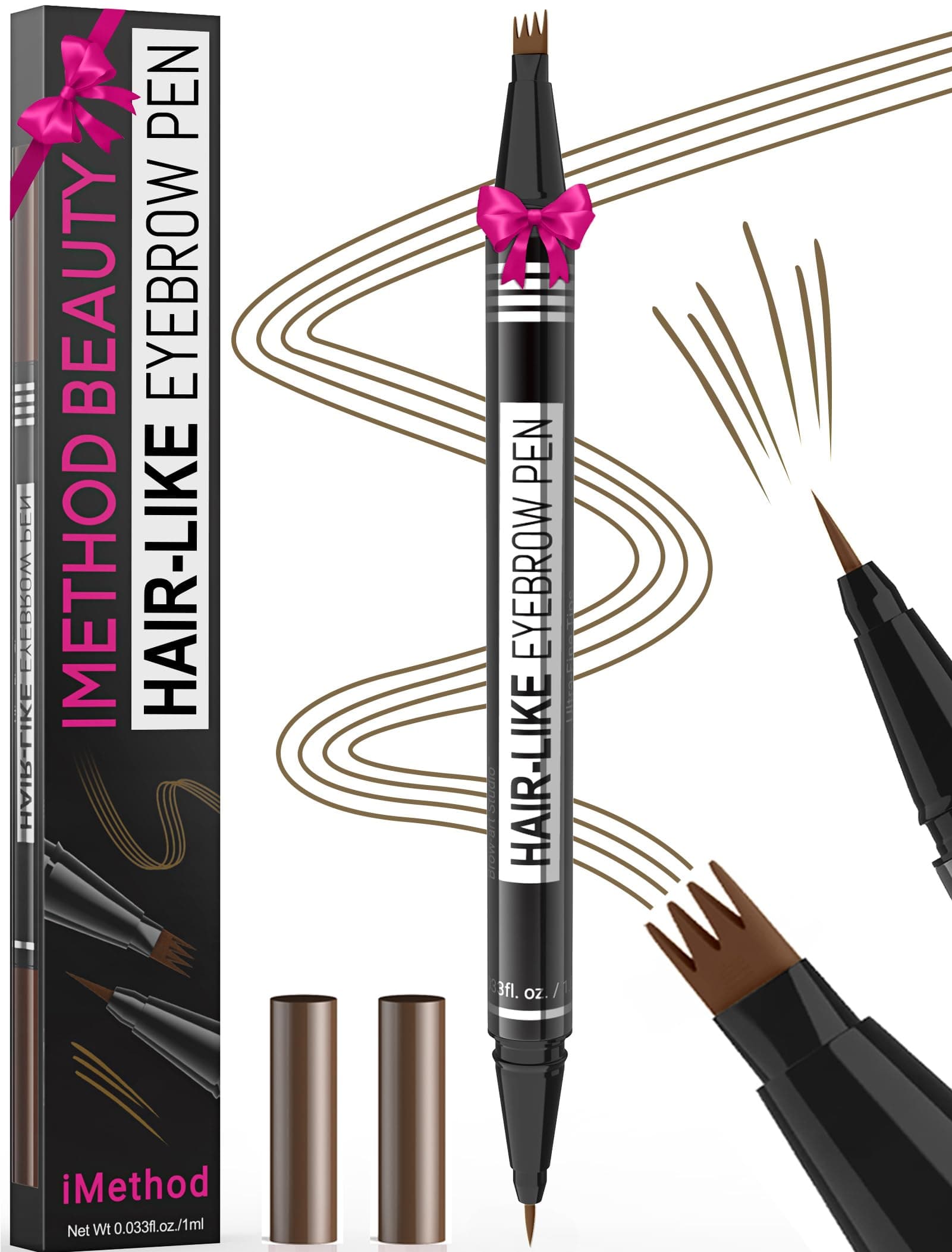Microblading Eyebrow Pen - Eyebrow Pencil Magical 2-in-1 Dual-Ended Eye Brow Pencils for Women with 4-Fork-Tip & Ultra Precise Brush-Tip Create Natural Hair-Like Brows, Last All-Day, Brown