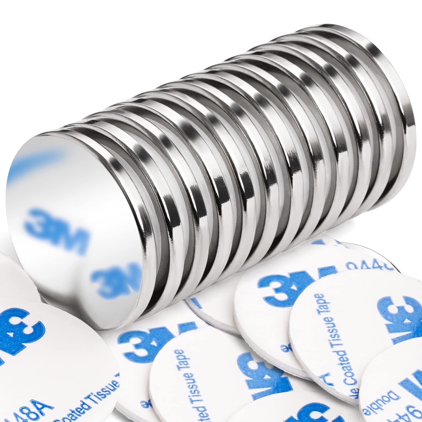FINDMAG 12 Pack Strong Magnet, 30 x 3 mm 8 KG Pull Neodymium Magnets, Corrosion & Oxidation Resistant Disc Fridge Magnets with Double-Sided Adhesive, Permanent Magnet for Crafts, DIY