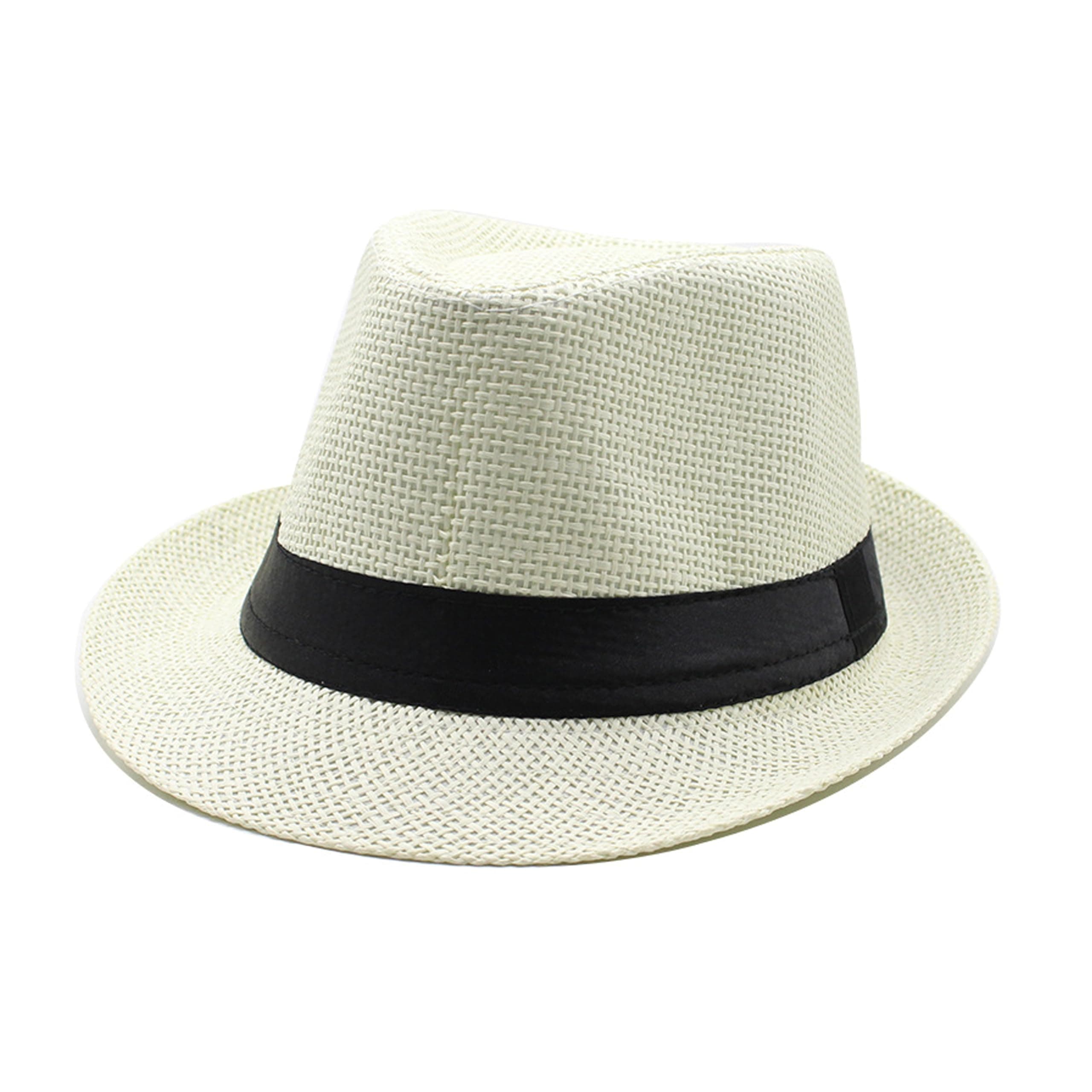 Gossifan Straw Fedora Hat for Men Panama Hat Short Brim Summer Sun Hat