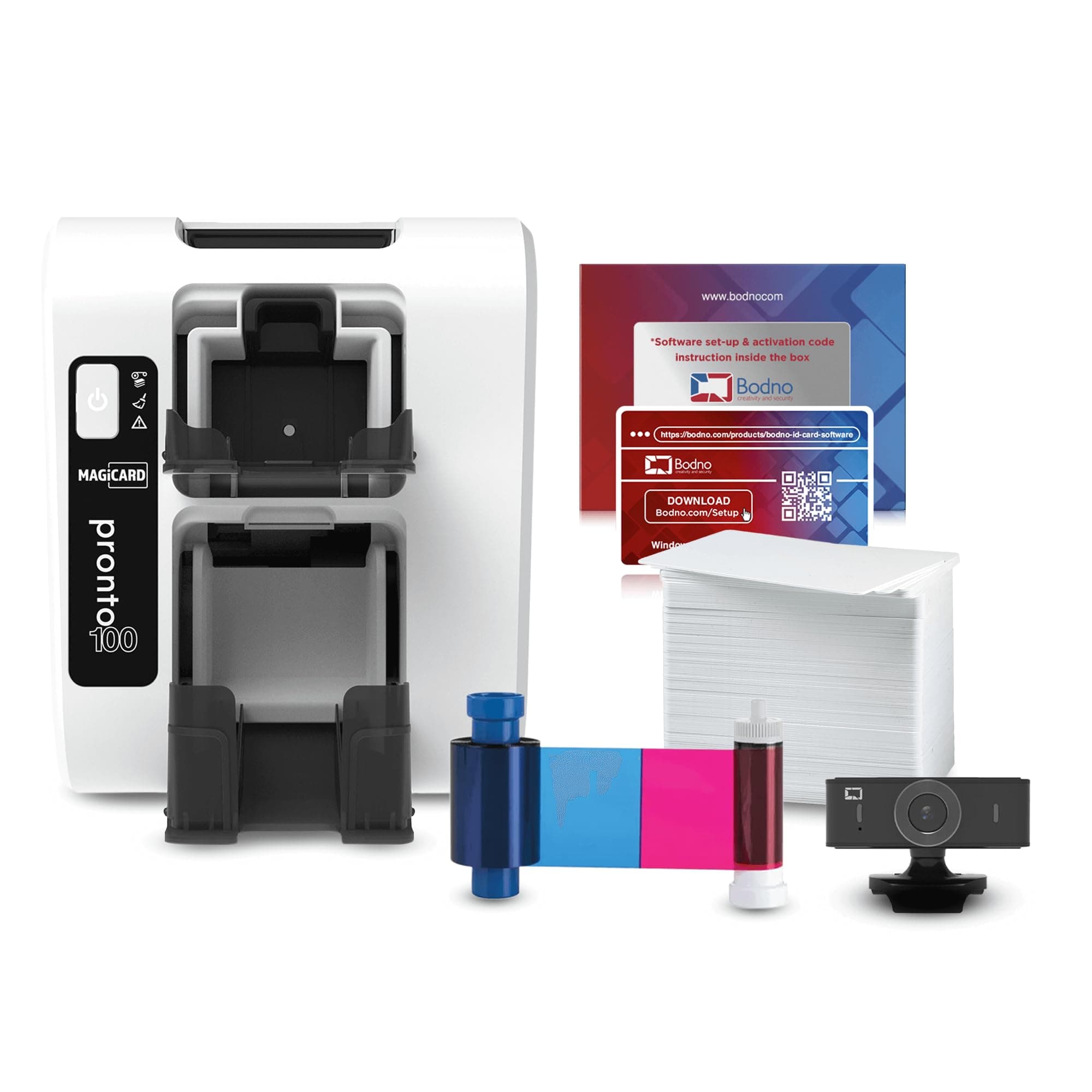 BodnoMagicard Pronto 100 ID Card Printer & Complete Supplies Package with ID Software and Camera - Bronze Edition