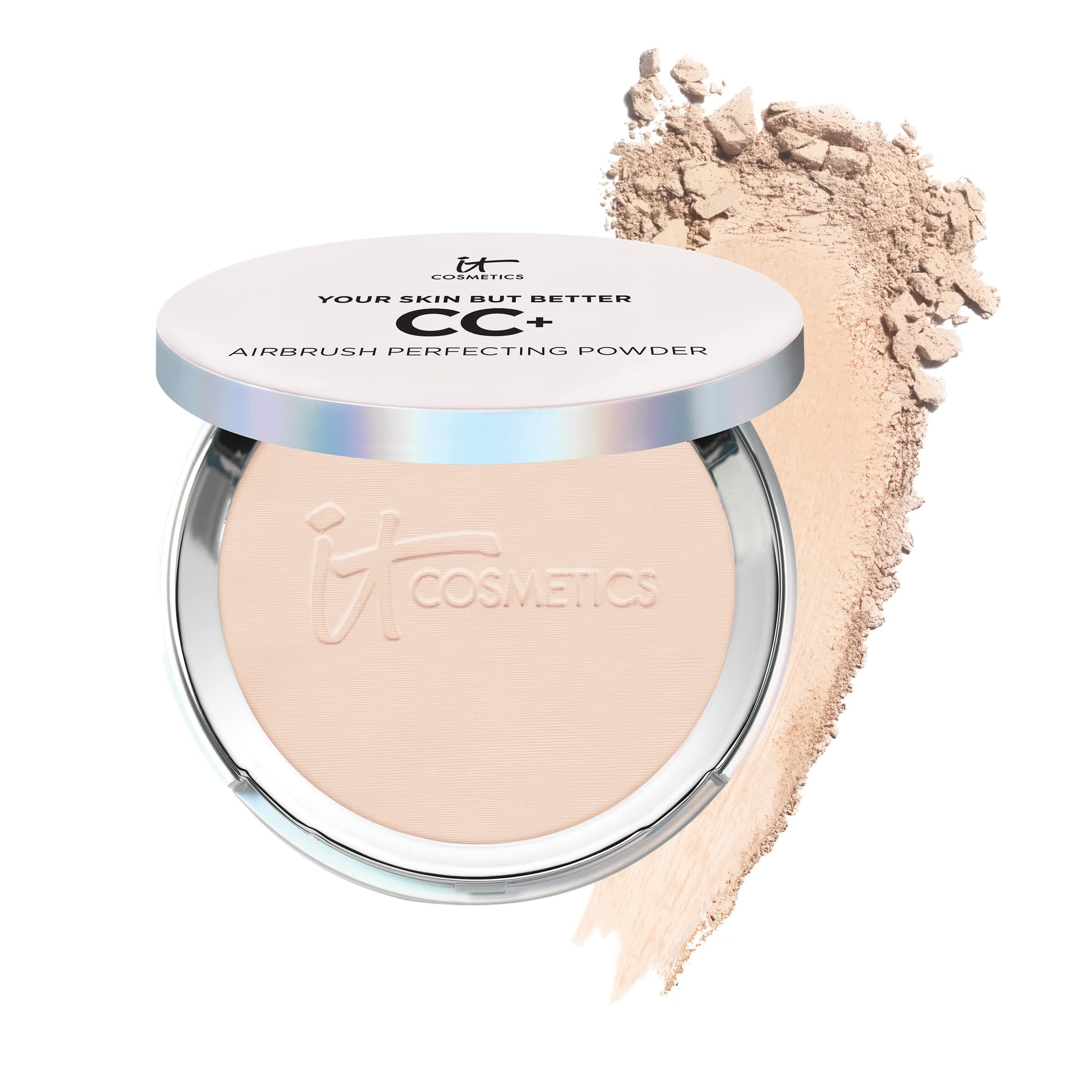 CC+ Airbrush Perfecting Powder Foundation - Sheer to Full Coverage Pressed Powder, Blurring Pores & Dark Spots, Anti-Aging Face Makeup, Hydrolyzed Collagen & Niacinamide - 0.33 oz