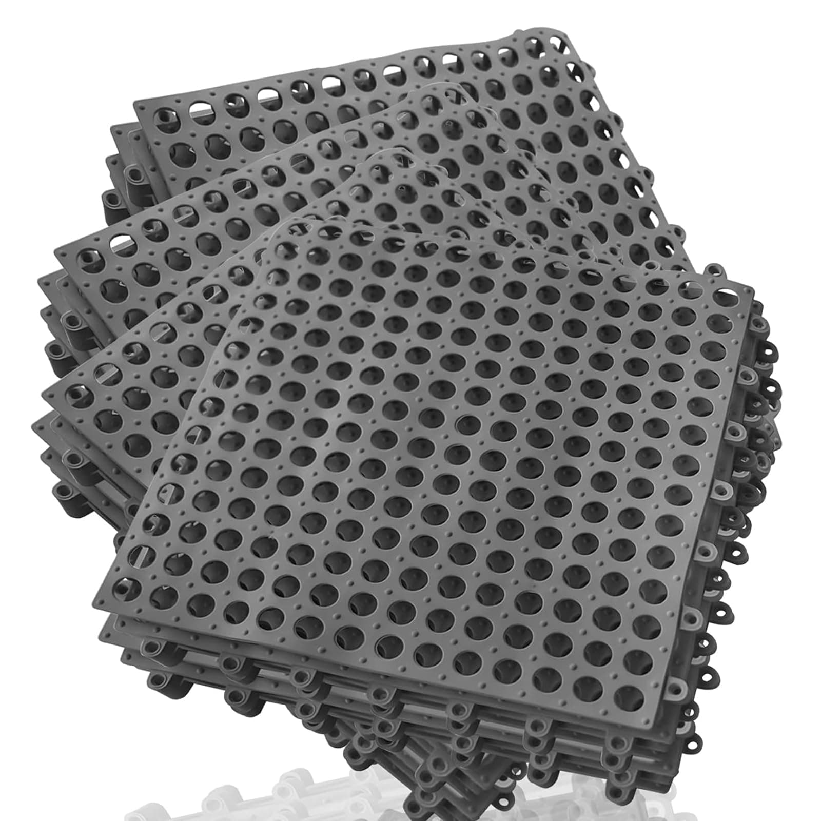 16Pack Drainage Interlocking Tiles, 12”x12” Non-Slip Pool Bathtub Drain Tile for Flooring, Soft PVC Splicing Modular Cushion Mat, Vented Floor Tiles for Locker Room Basement Stairs