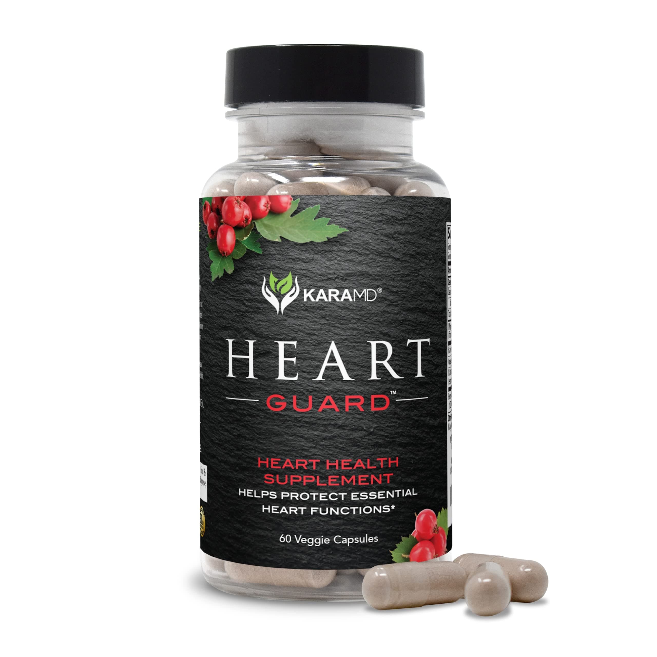 KaraMD Heart Guard | Natural Heart Support Supplement | Hawthorn Berry, Magnesium, Nattokinase & Grapeseed Extract | Support Cellular Processes | Non-GMO, Gluten Free & Vegan Friendly (30 Servings)
