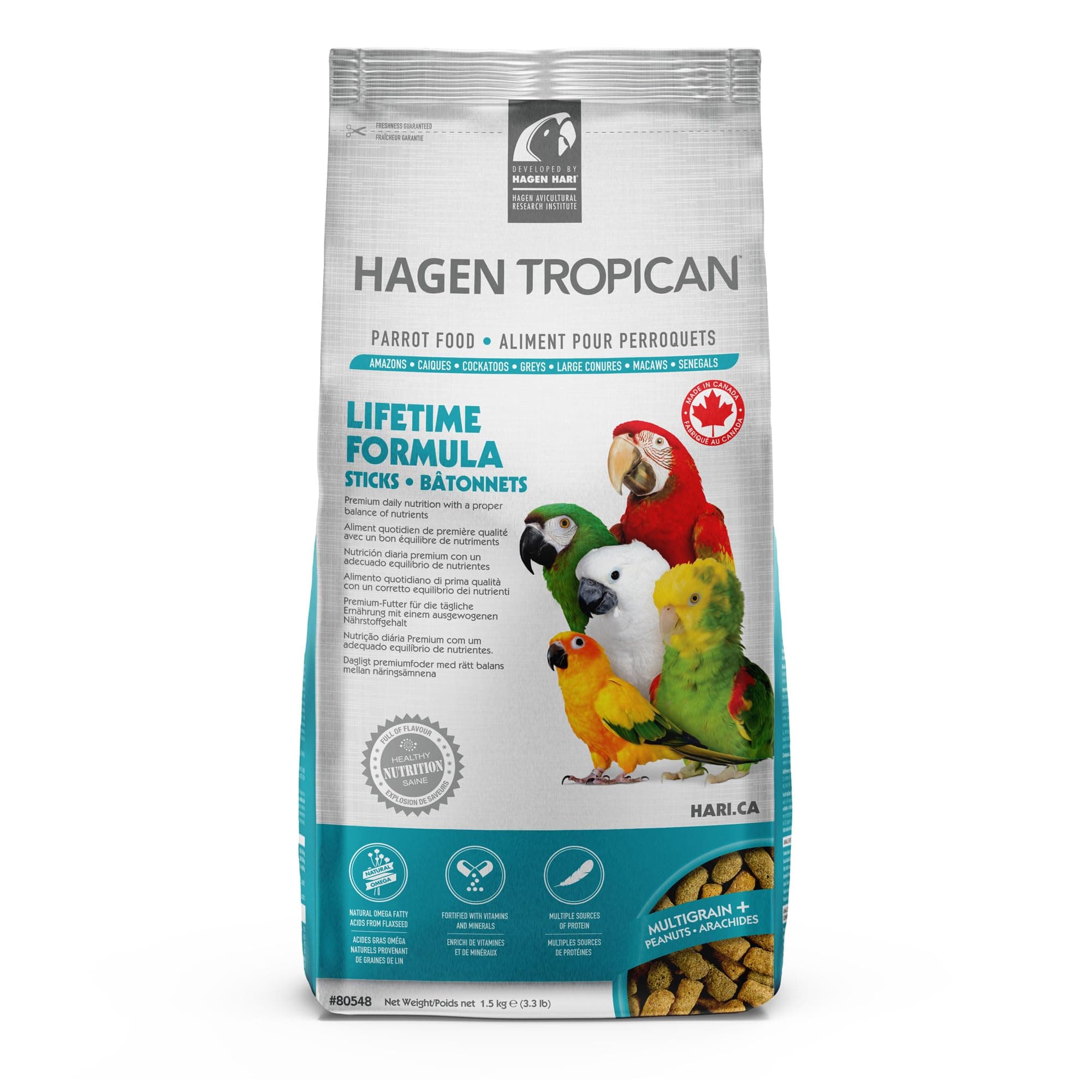 Tropican Parrot Lifetime Sticks, 1.5kg, Complete Balanced Daily Nutrition for Adult Parrots