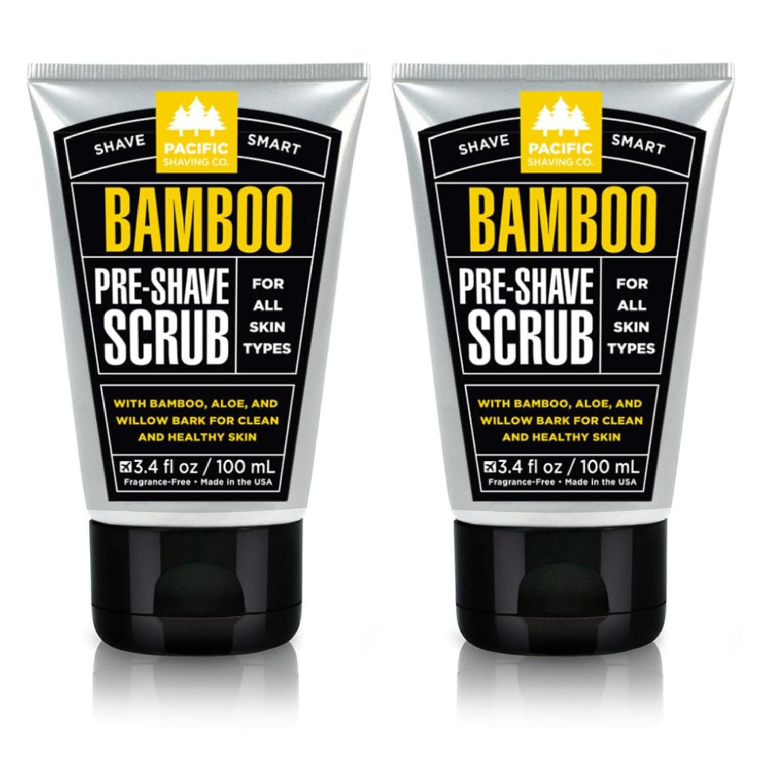 Bamboo Pre-Shave Scrub - Exfoliating Face Scrub & Cleanser - Daily Face Wash for Men with Aloe Vera & Willow Bark Extract - Soothes, Moisturizes & Controls Blemishes (2 Pack)