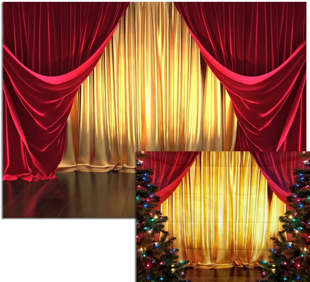 GYA Golden Red Curtain Party Backdrop 7x5ft Theater Masquerade Prom Background Kids Family Business Magic Show Circus Carnival Graduation Party Birthday Cake Table Banner