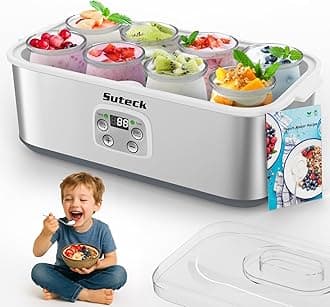 - Yogurt Maker - Stainless Steel Yogurt Makers with Adjustable Time & Temp Control，Automatic Shut-Off & Constant Temper for Homemade Greek, Probiotic Yogurt, BPA-Free 8 Glass Jars (48 oz)