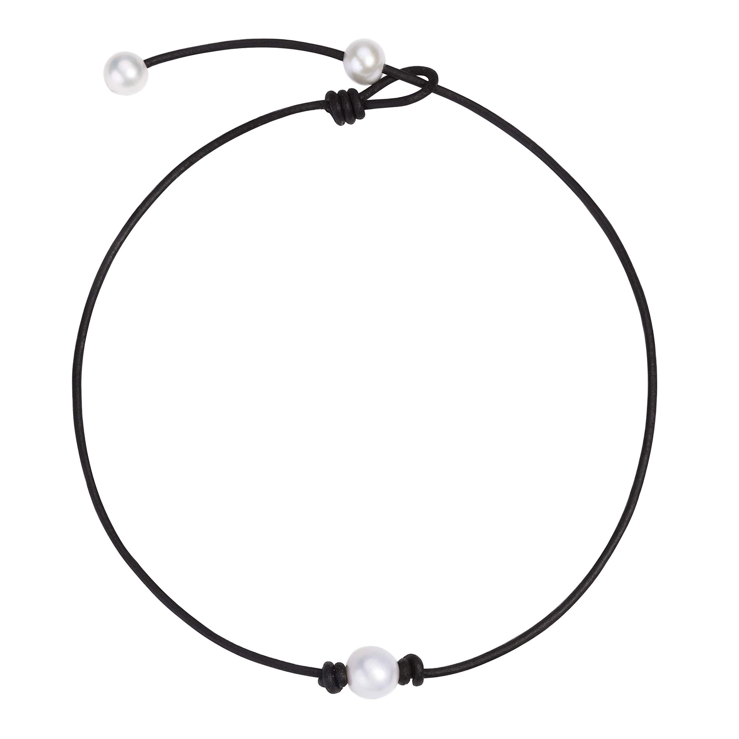 One Single Pearl Choker Necklace on Genuine Leather Cord Adjustable Necklace Handmade Choker Jewelry Gift for Women girls