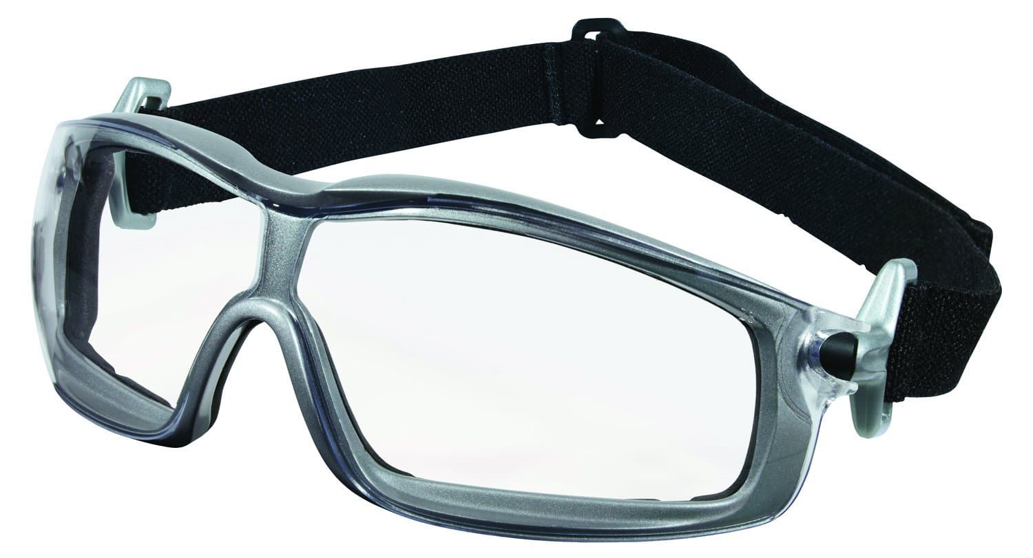 MCR Safety RT120AF Rattler Nylon Indirect Vented Elastic Strap Dielectric Glasses with Silver Frame and Clear Anti-Fog Lens