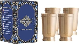 INDIAN ART VILLA Pure Brass Glass Tumbler, for Drinking Serving Water, Yoga & Ayurveda (Pack of 4, Matt Finish)