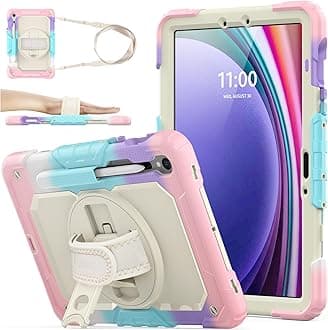 SEYMAC stock Case for Samsung Galaxy Tab S10 Lite / S10 FE / S9 FE 5G / S9 Tablet Case 10.9''/11'' Protective with Screen Protector, Pen Holder, 360 Rotate Stand, Hand Strap,Shoulder Strap, Beige+Pink