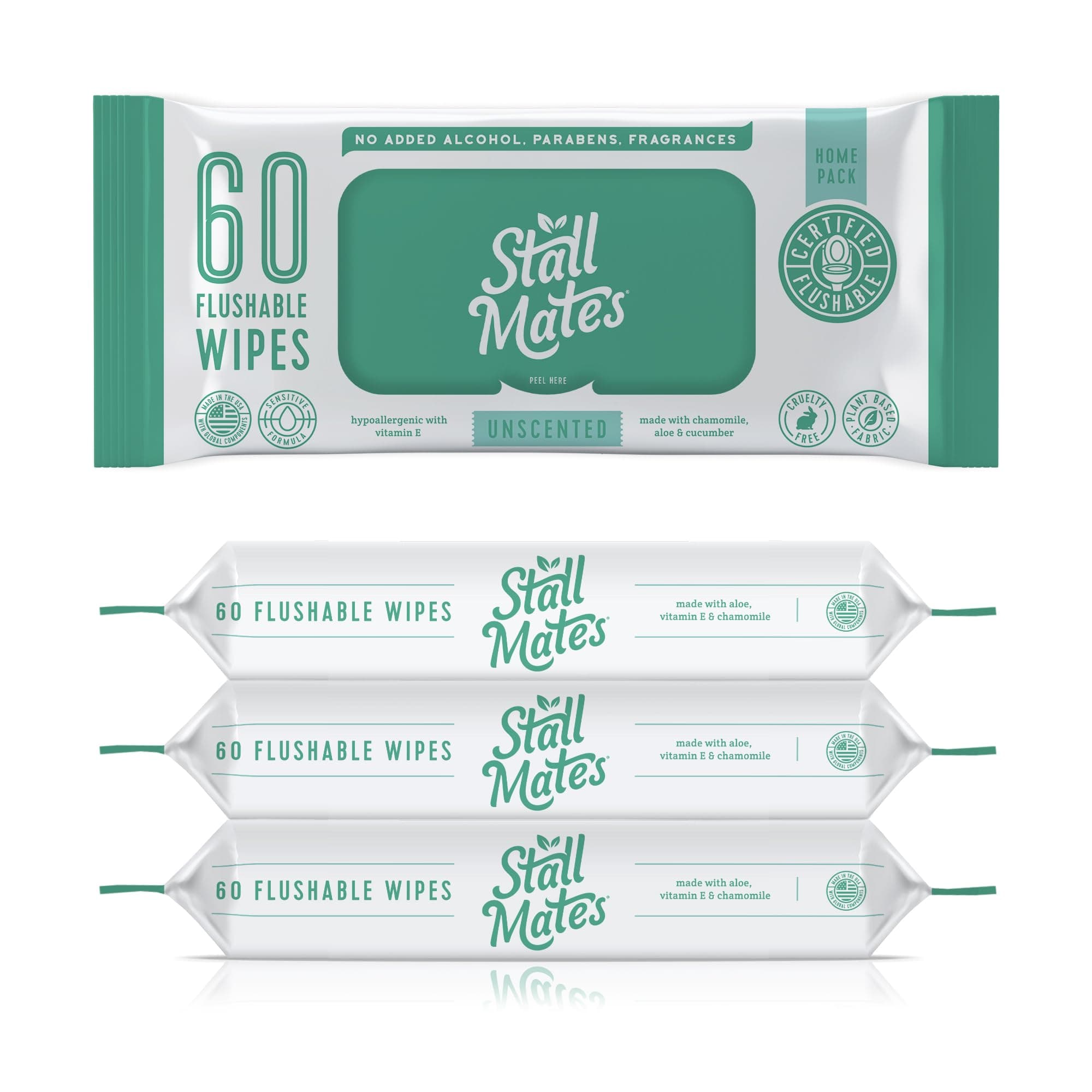 Stall Mates Wipes: Flushable Wipes | 60-Wipe Home Pack | Hypoallergenic | Uns...