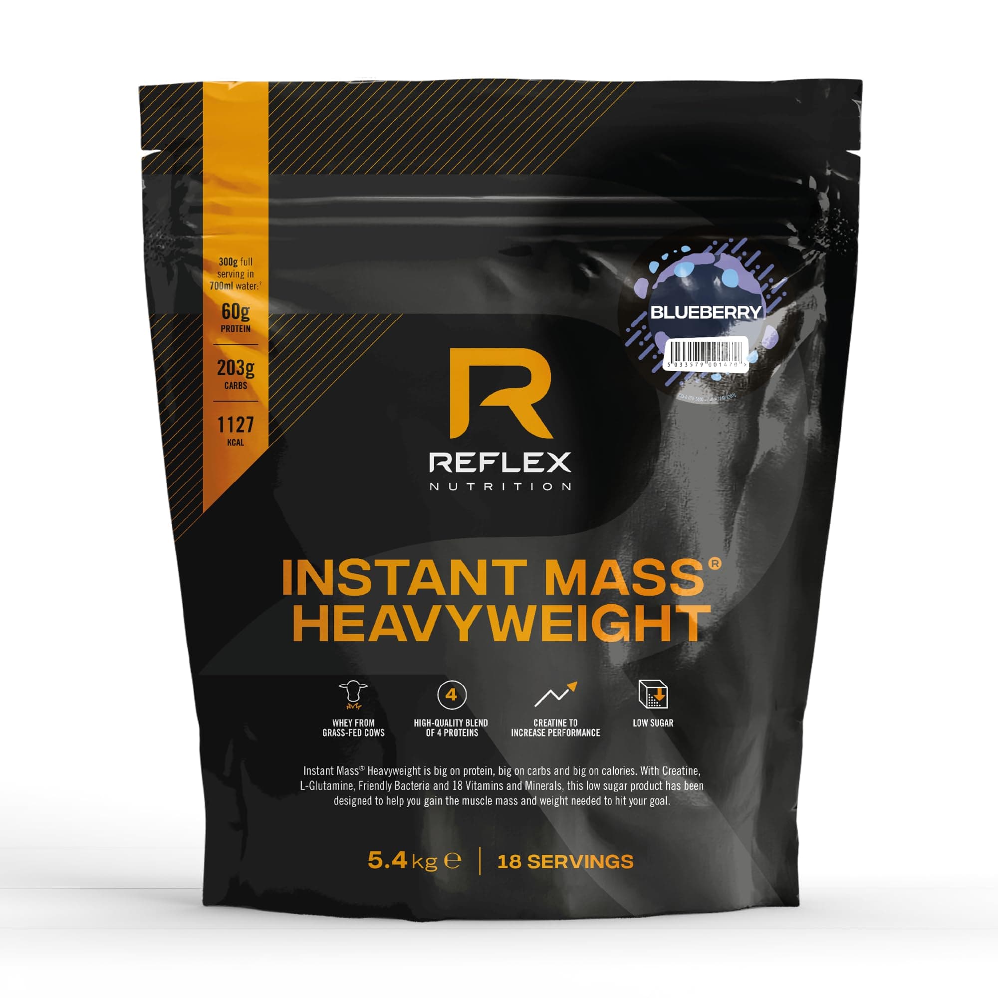 Reflex Nutrition Instant Mass Heavyweight | Mass Protein Powder | Over 1000 Calories Per Serving | 60g Protein | 18 Vitamins (Blueberry, 5.4kg)