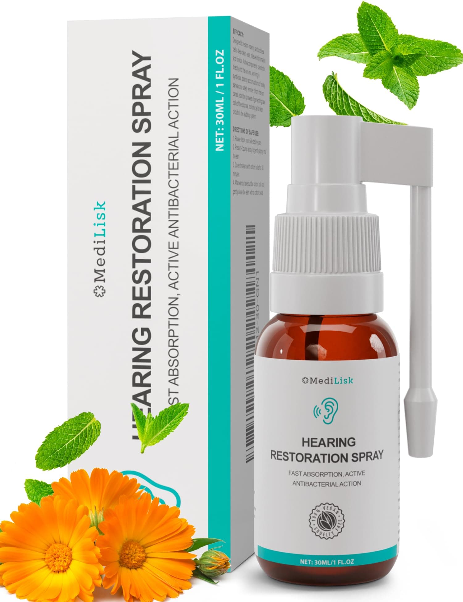 Medilisk Hearing Restoration Spray – Earwax Cleaning & Ear Care Solution | Free from Harsh Chemicals, Gentle for Sensitive Ears | Easy Spray Application, 1 Fl.Oz