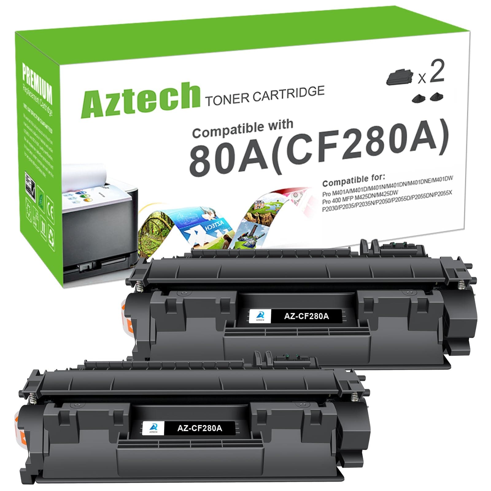 CF280A 80A Toner Cartridge Black M401dn Compatible for HP 80A CF280X 80X CF280A for HP LaserJet Pro 400 M401n M401dn MFP M425dn M401dne M401dw M425dw M401 M425 Printer Ink (2-Pack)