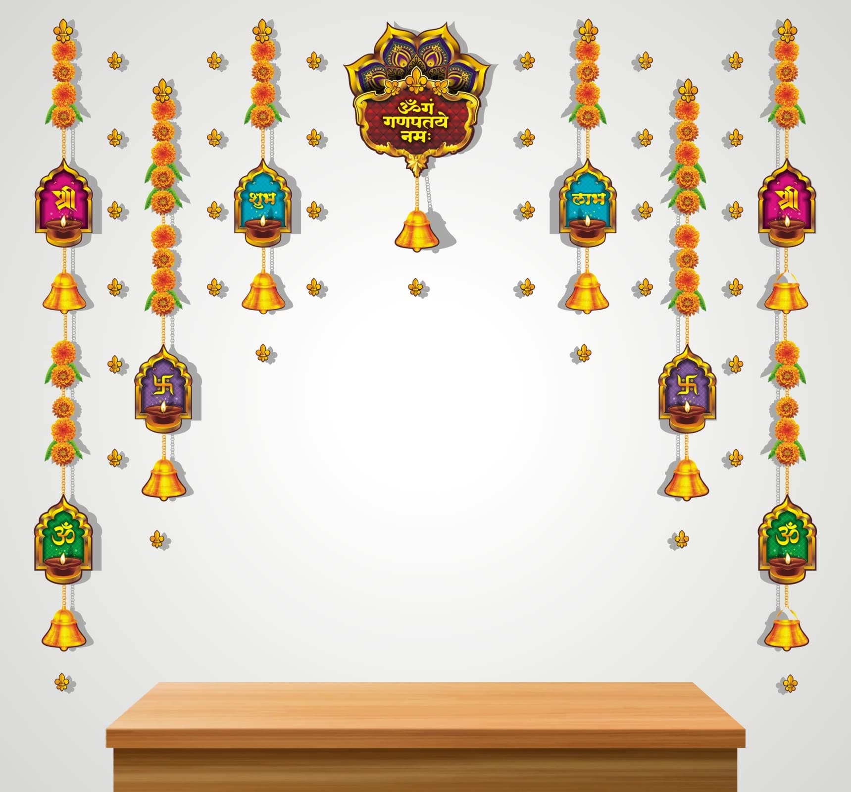 Shree Space® Classic Wall Sticker for Festival & Home Temple Decoration | Transparent PVC Sticker for Door, Pooja Room, Entrance | 120x70cm | Easy Peel & Stick | Reusable Décor