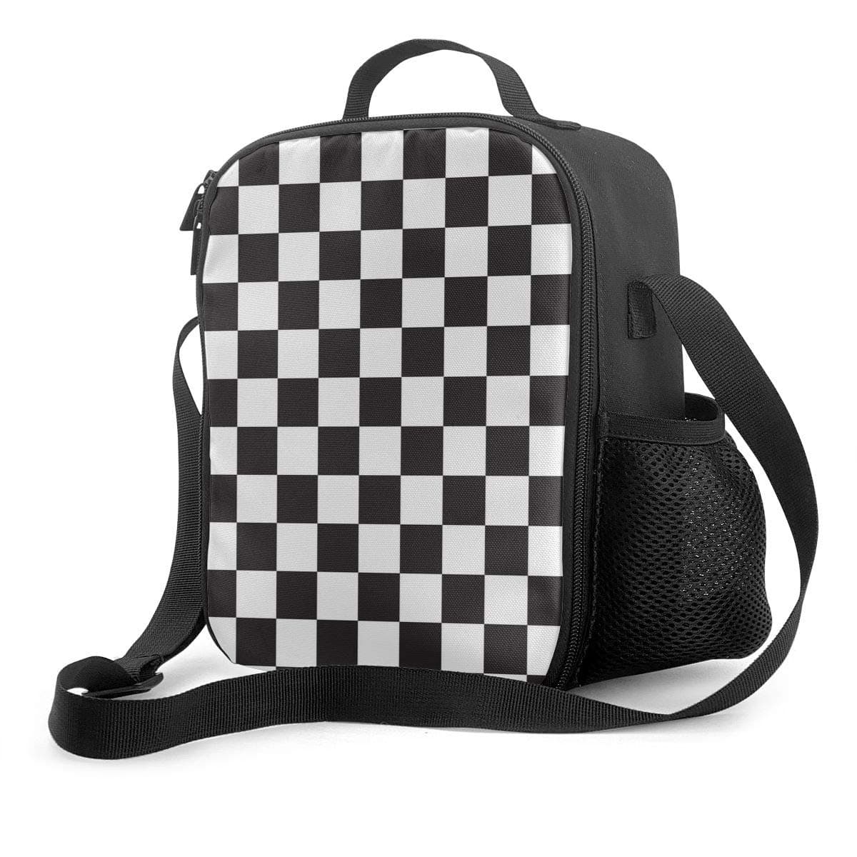 Black White Race Checkered Flag Lunch Bag Carrying Tote Insulated School Picnic Lunchbox Reusable Snack Bag For Women Men Kids For School Or Work