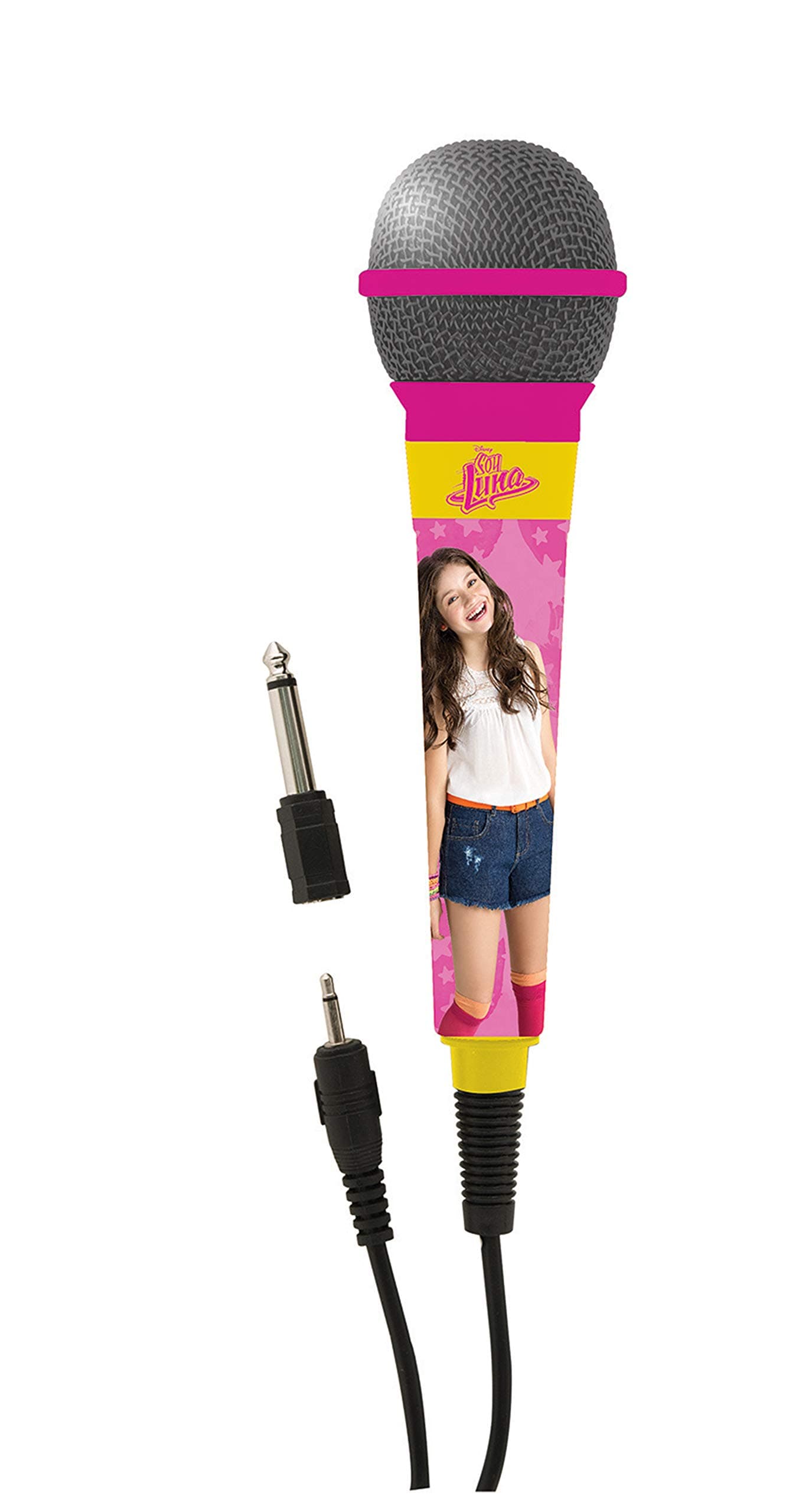 LEXIBOOK Microphone girly design, 3,5 Jack and 6,3 mm adapter, High sensitivity, For Kids and Karaoke, Pink/Yellow, MIC100SL