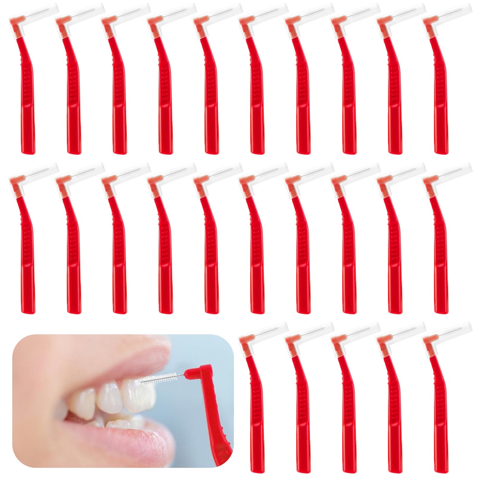 25 Pcs Interdental Brush, Dental Brushes for Between Teeth and Gums Small L Shaped Interdental Brushes Universal Teeth Braces Angle Alternative Brushes Tooth Cleaning Tool(Red 1.2mm)