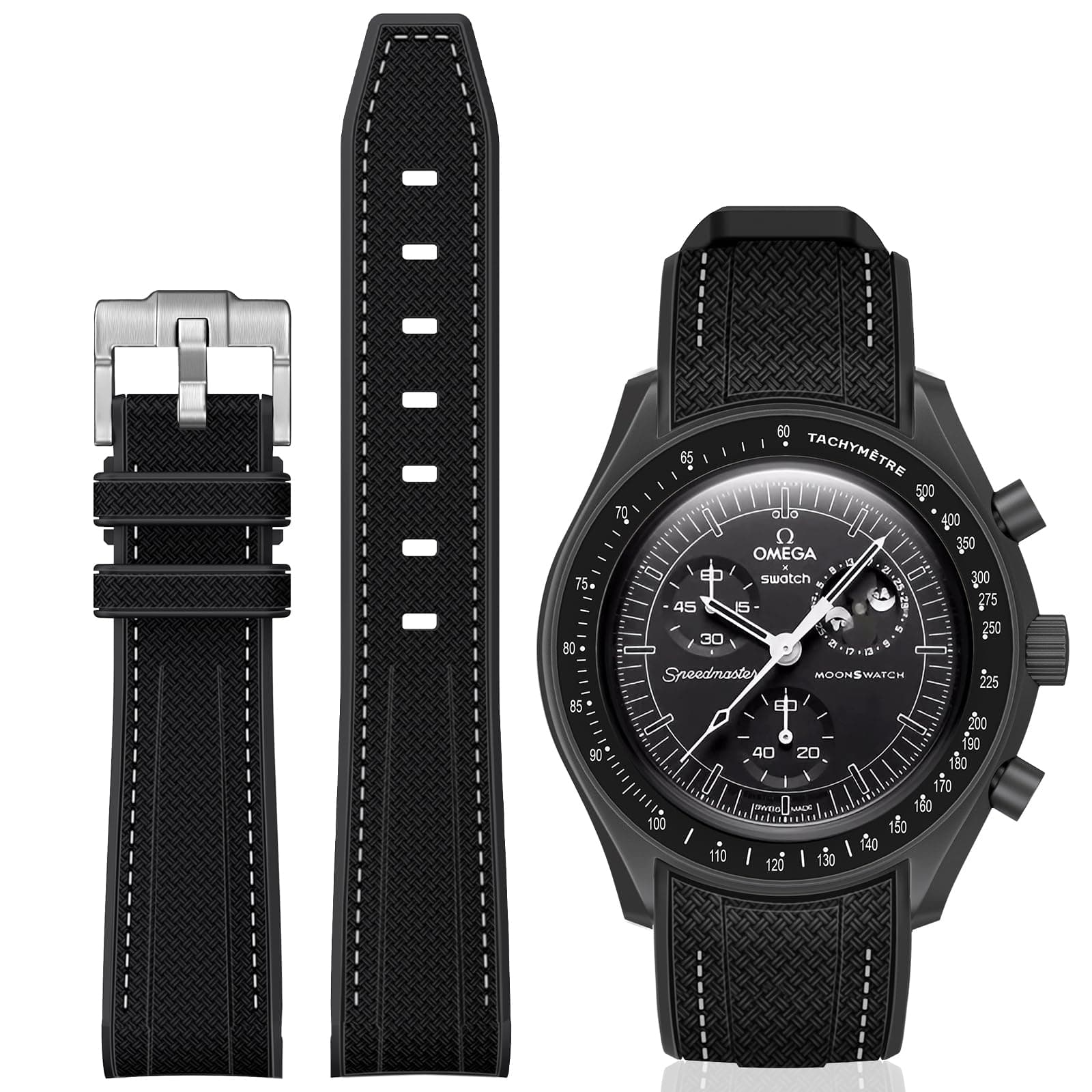 Bands for Moonswatch Watch,Curved SIlicone Strap Compatible with Omega X Swatch 20mm Watch,Swatch Omega Moonswatch Speedmaster Replacement No Gap Strap Men Women