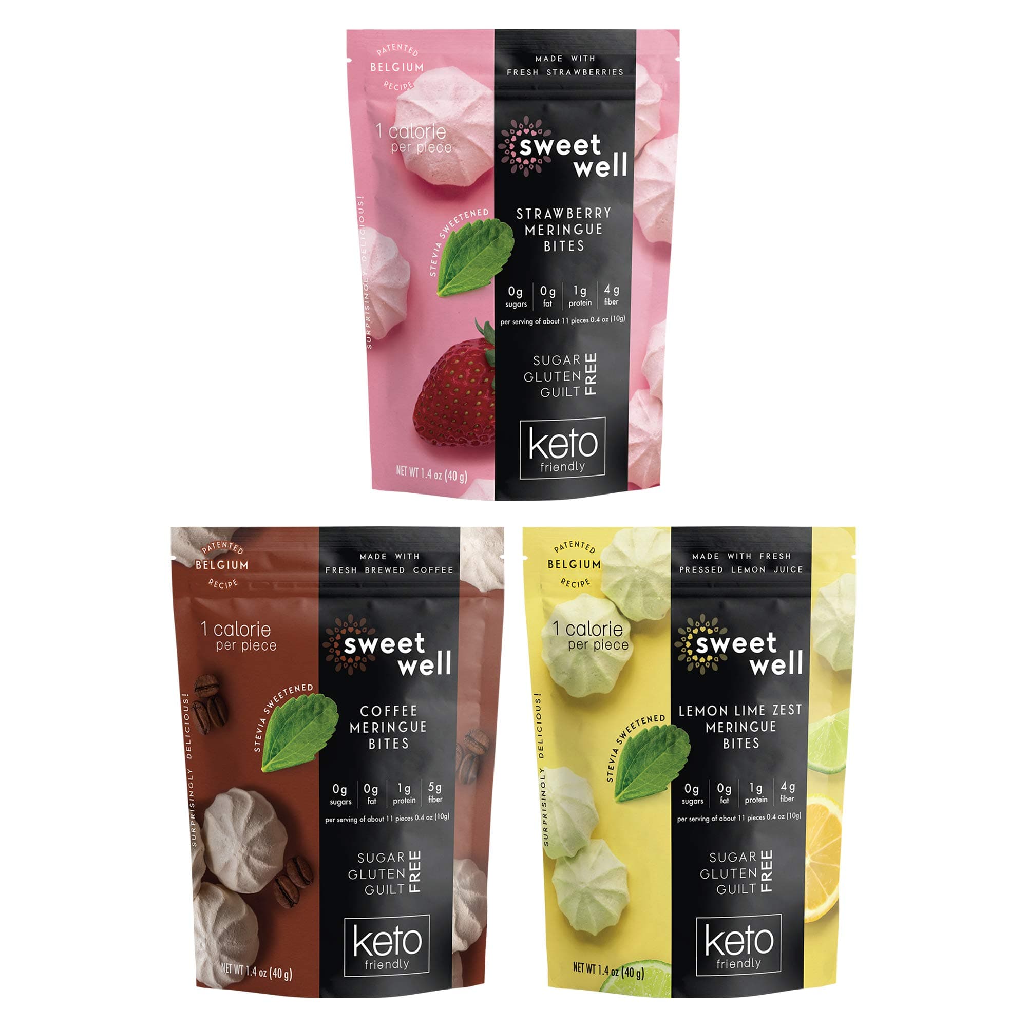 Sweetwell Keto-Friendly Meringue Cookies Variety Pack, Stevia-Sweetened Snacks, Sugar-Free Keto Candy (3-Pack)